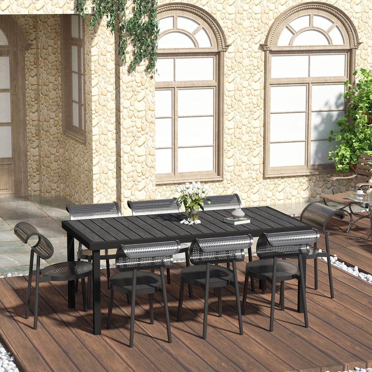 Outsunny - Table jardin 8 pers. - 190x90x74 cm - aluminium, extérieur