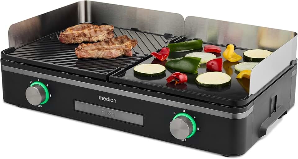 Medion - gril de table double zone - 2 plaques amovibles, 2400W, IPX4, MD12027