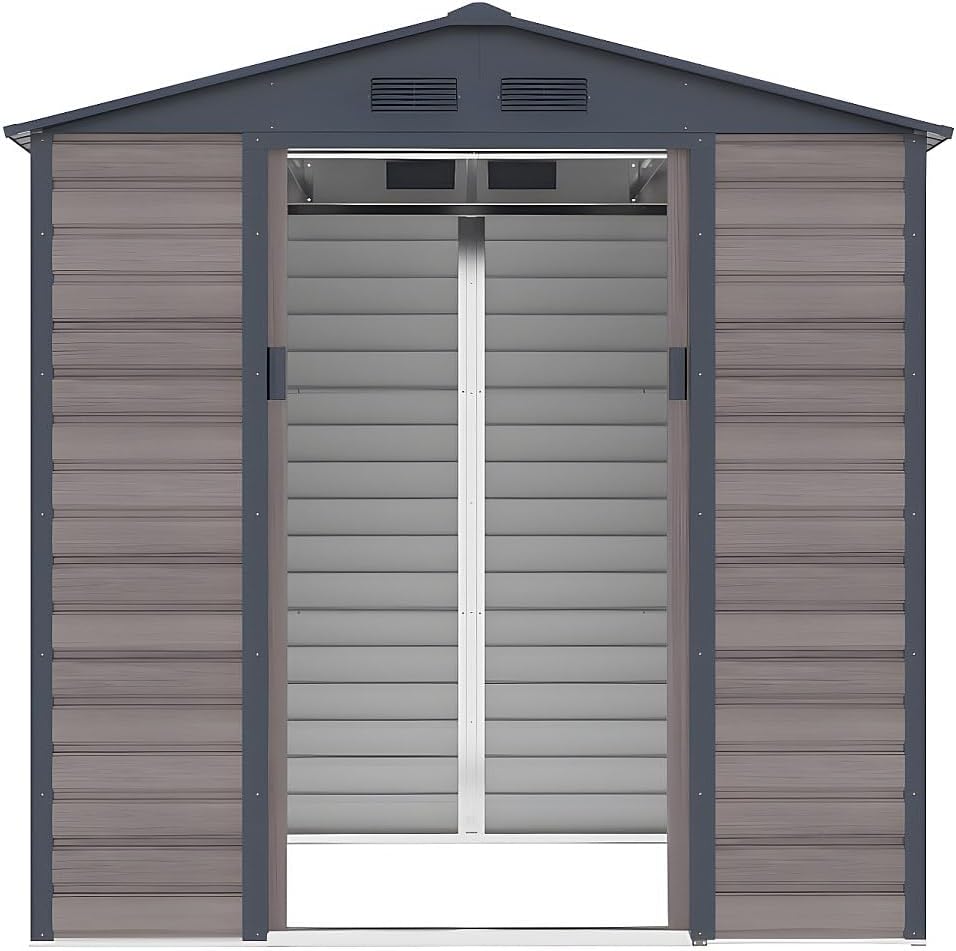 Vente-unique - Abri de Jardin métal effet bois gris 4,15 m² - acier galvanisé - ADELMO