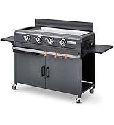 BRASERO - Plancha Lola à gaz sur Chariot équipé Gun Metal - 4 brûleurs à gaz - jusqu'à 14 convive...