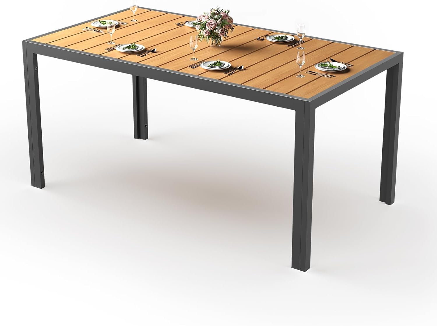 JUMMICO - Table de jardin teck 150x80cm aluminium antirouille, extérieur