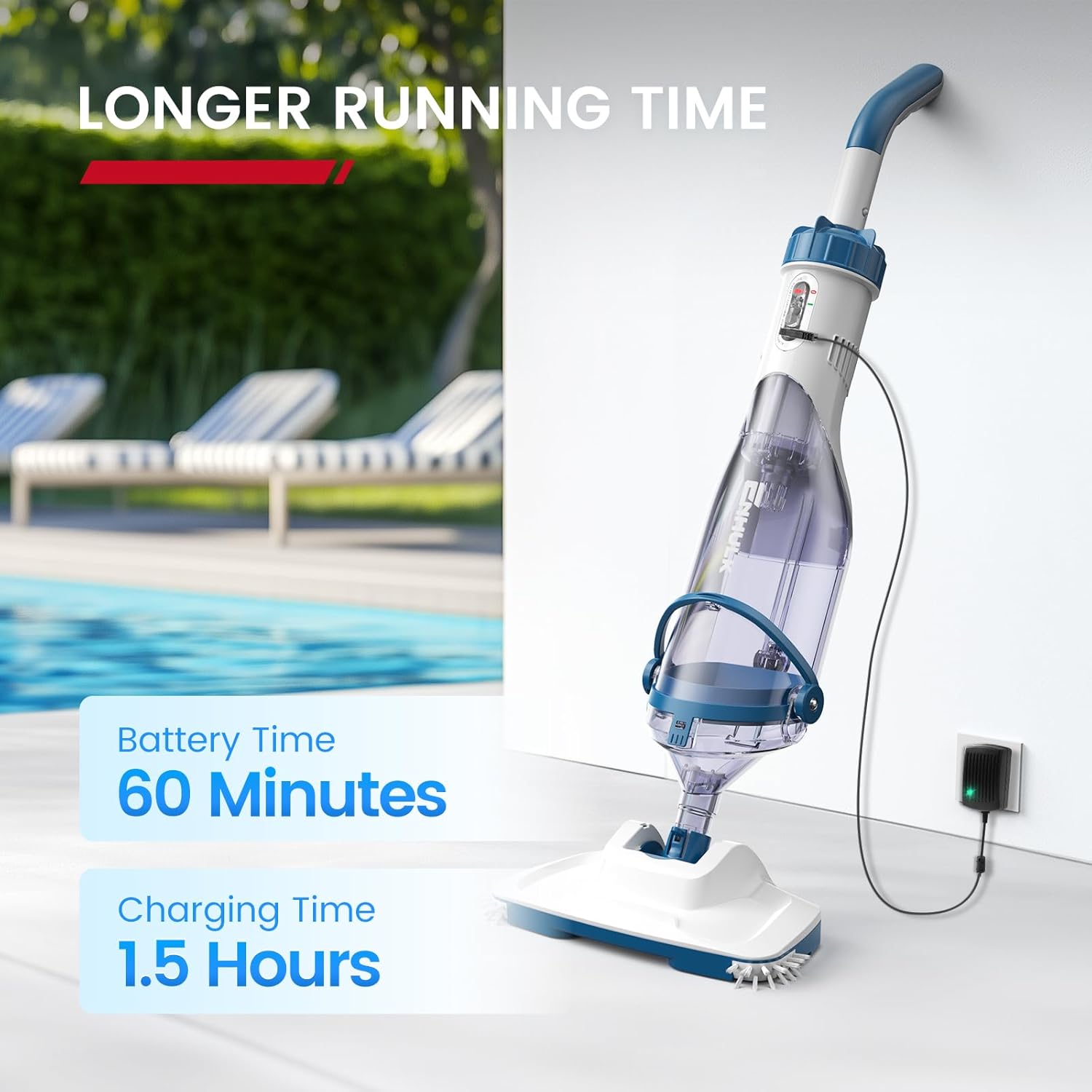 Enhulk - Aspirateur de piscine série sans fil - 34cm - 4200L/H, 60min, 3 filtres, perche