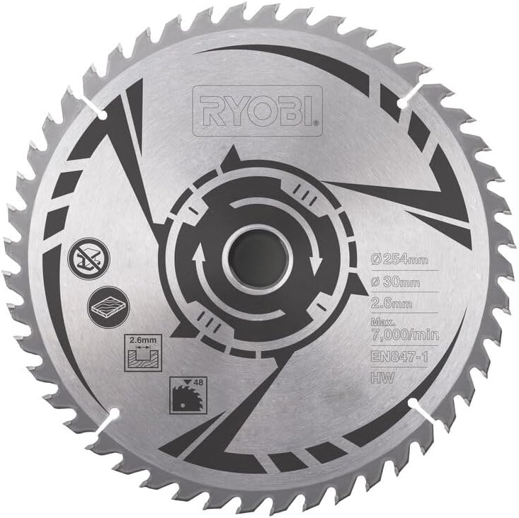 RYOBI - Scie à Onglets 2000W EMS254L – Lame Ø254mm 48 dents, Laser, Guide Équerre, Coupes Précises Bois et PVC, Table aluminium surfacée et Réglages Multiples
