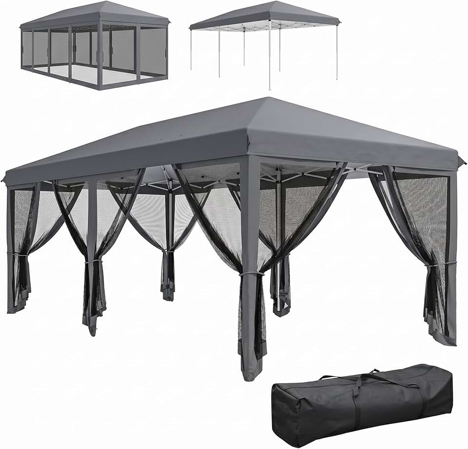 Outsunny - Barnum pliant Pop-up - 6x3 m - anti-UV, moustiquaires, sac