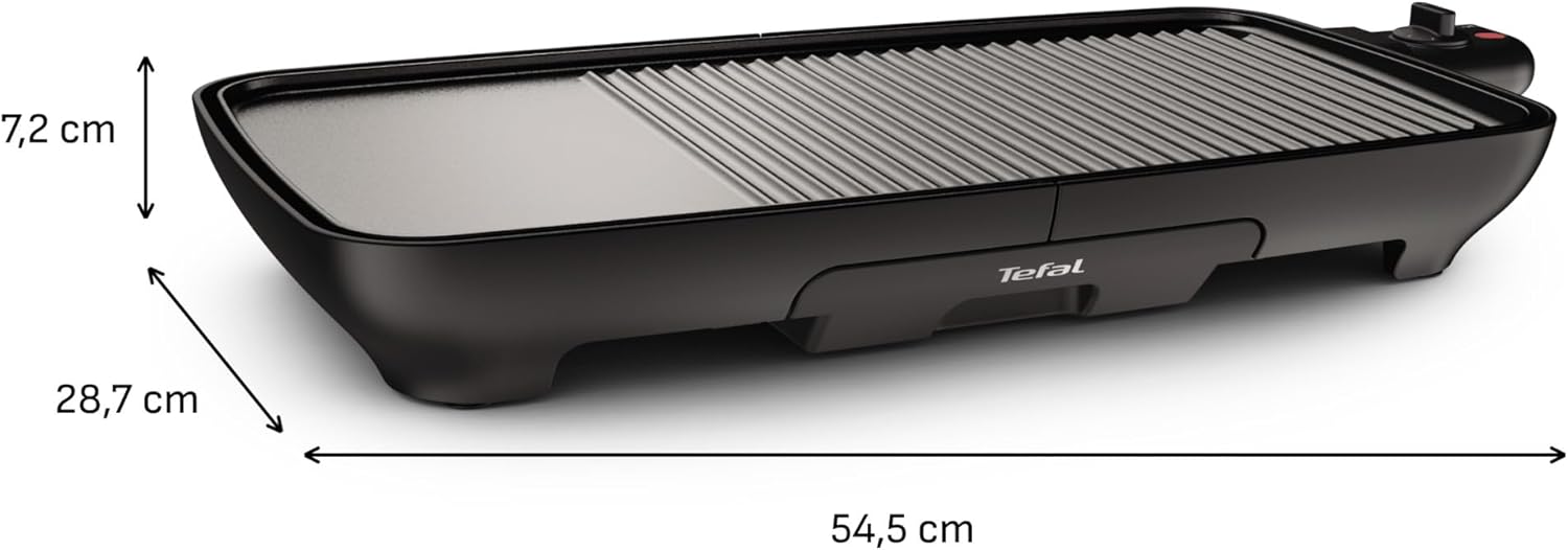 Tefal - Plancha Grill Malaga - grande capacité - 2000W, 1/3 plancha, 2/3 gril, antiadhésif, lave-vaisselle - TG391812