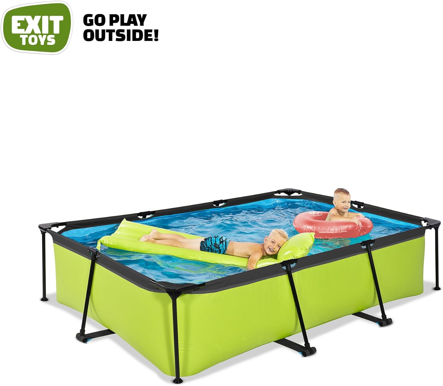 EXIT TOYS Piscine Lime - 300x200x65cm - Piscine Hors Sol Rectangulaire avec Pompe Filtrante à Cartouche - Entrée Basse - Idéal pour Les Jeunes Enfants - Cadre Stable - Design Unique - Vert