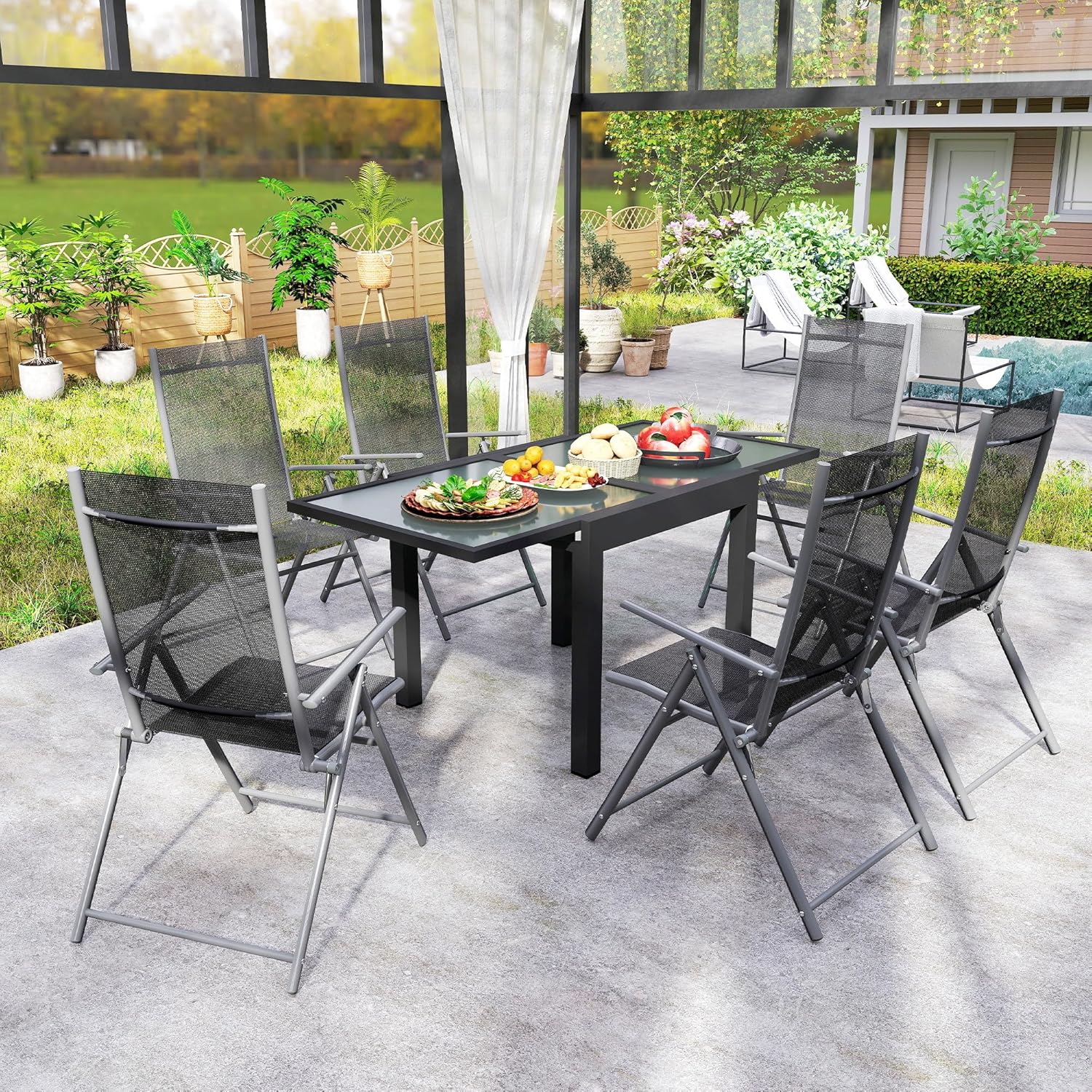 Outsunny - table extensible de jardin - 160x80x75 cm - verre trempé, aluminium gris
