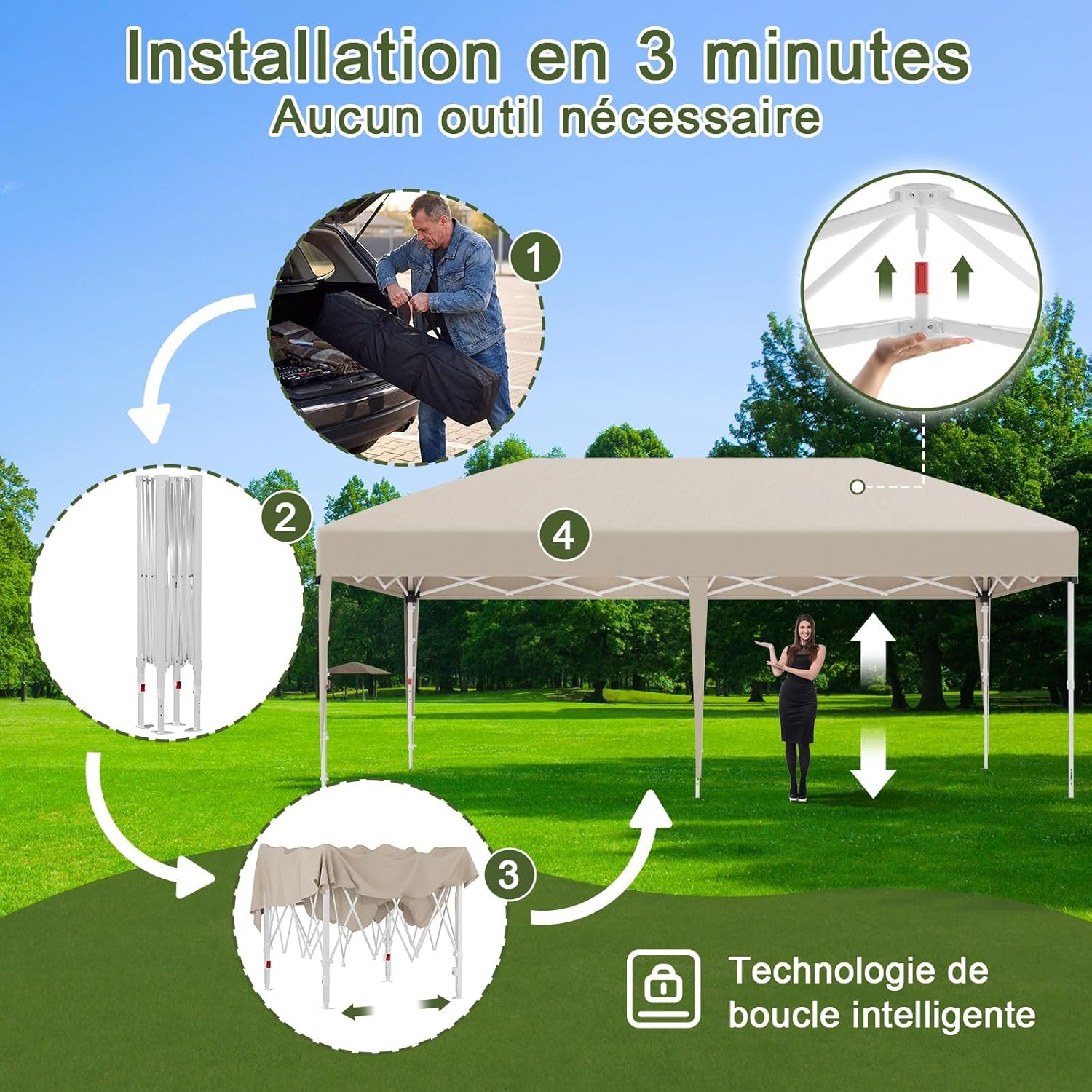 Devoko - Tonnelle pliante 3x6m - fenêtre moustiquaire, imperméable, UV50+