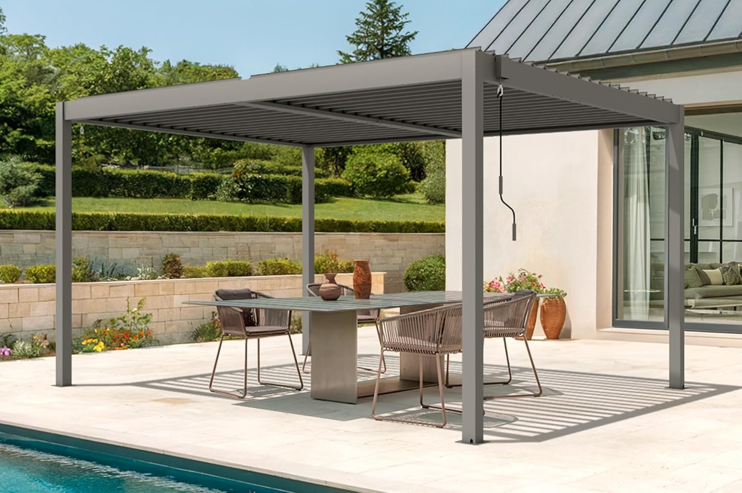 CAZEBOO - Piana - 4x3 m - Pergola alu taupe, lames acier orientables