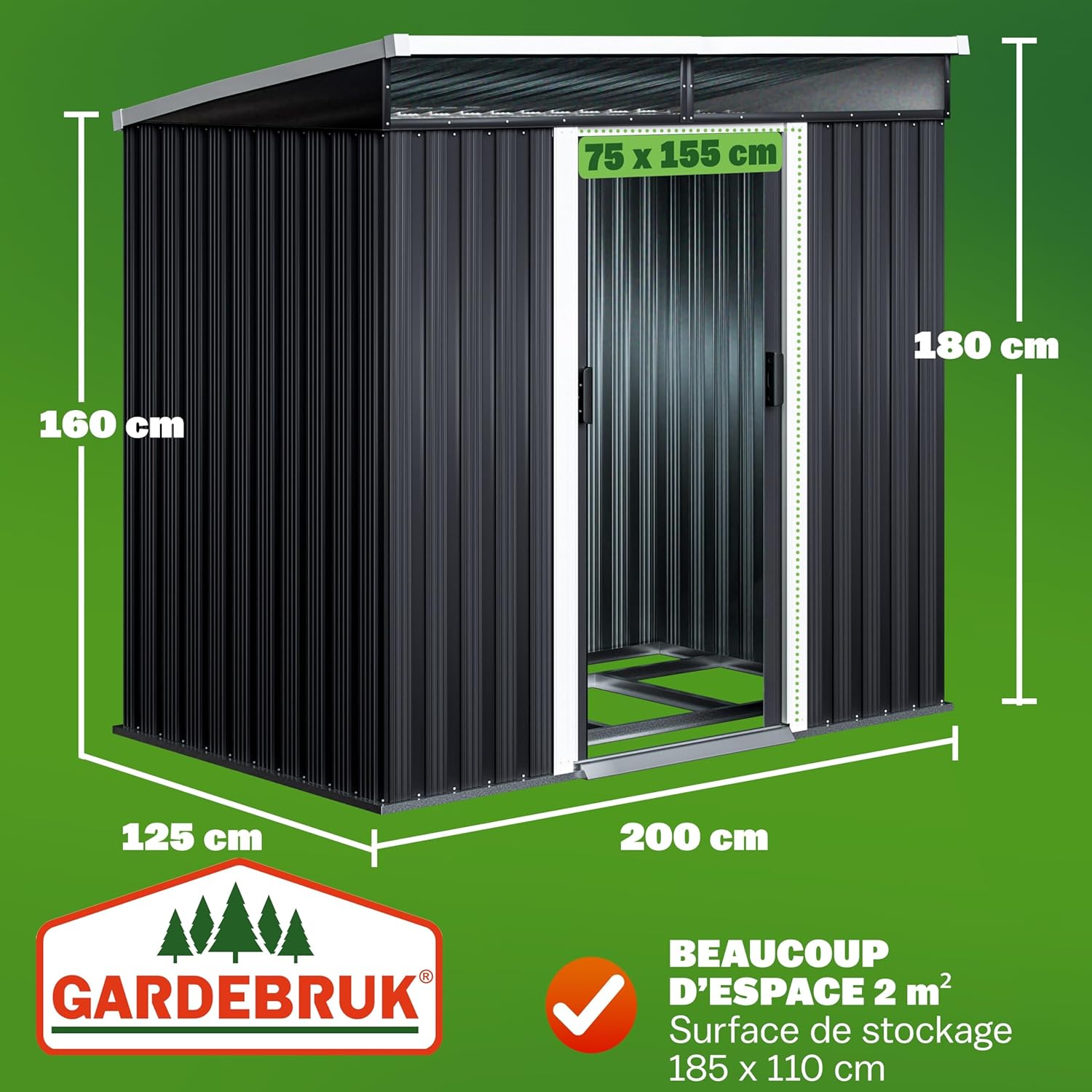 GARDEBRUK - Abri de jardin 3,4m³ 196x122x180cm 2 fenêtres fondation