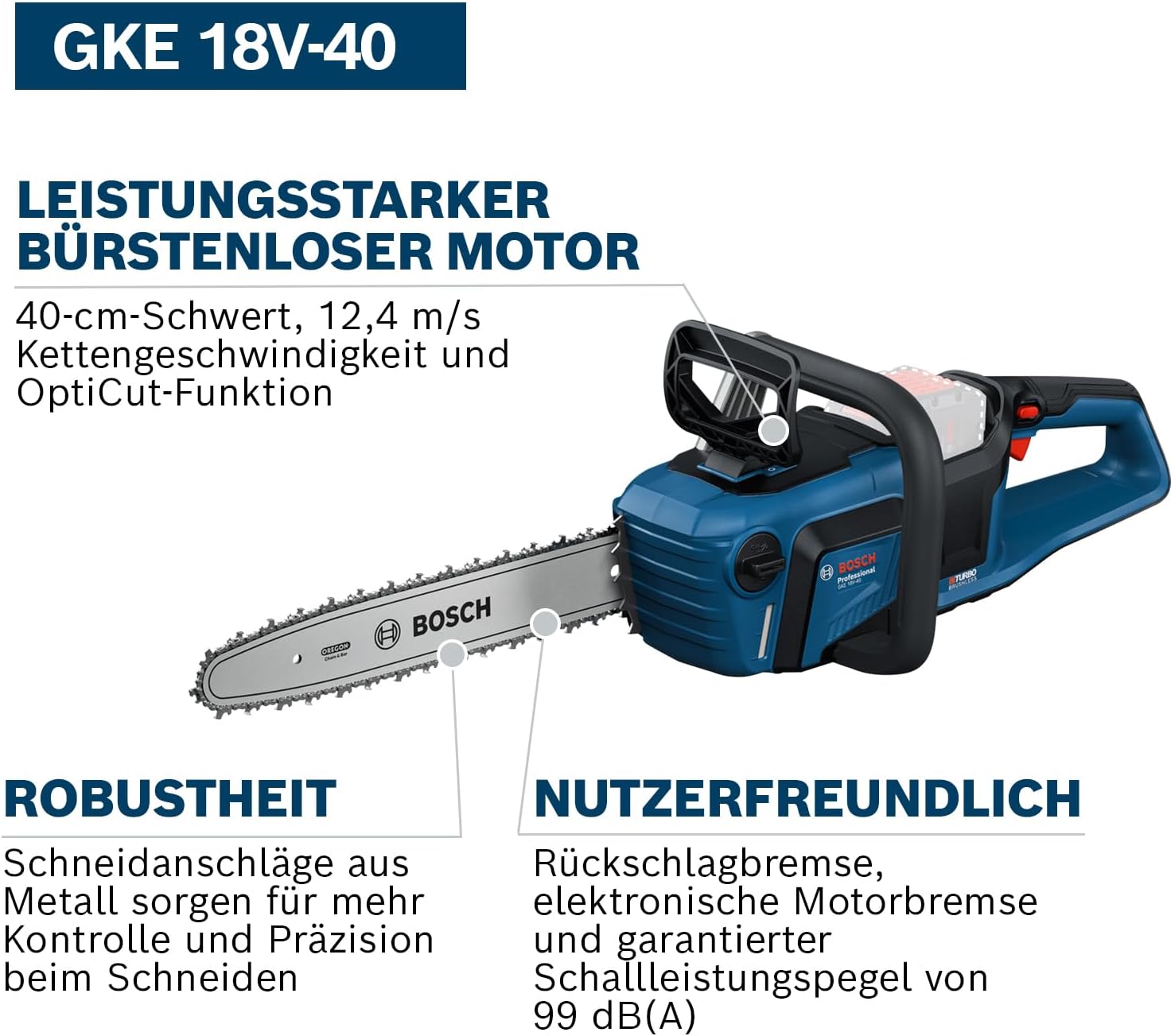 Bosch - tronçonneuse 18V BITURBO - guide 40cm, moteur Brushless GKE 18V-40