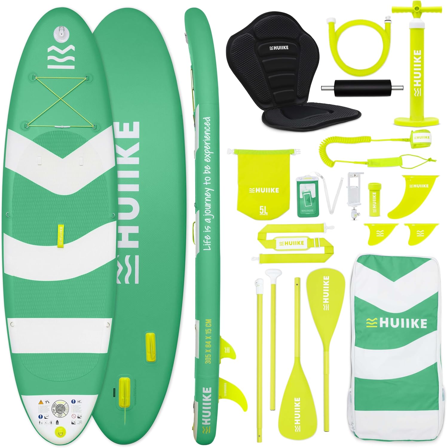 HUIIKE Paddle Gonflable Adulte avec Accessoires Inclus, Pagaie, Ailerons, Pompe. Planche de Stand Up Paddle Grande Stabilité et Résistance. 305 x 84 x 15 cm, Jusqu'à 130 kg