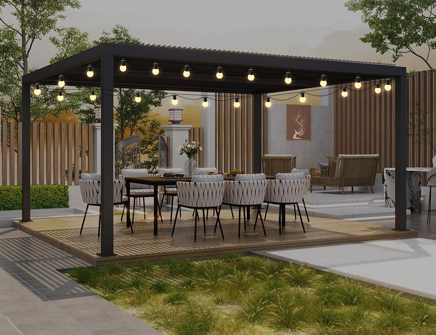 PURPLE LEAF - Pergola bioclimatique - 4,8x3,68m - lames orientables, éclairage, aluminium, 17,66m²