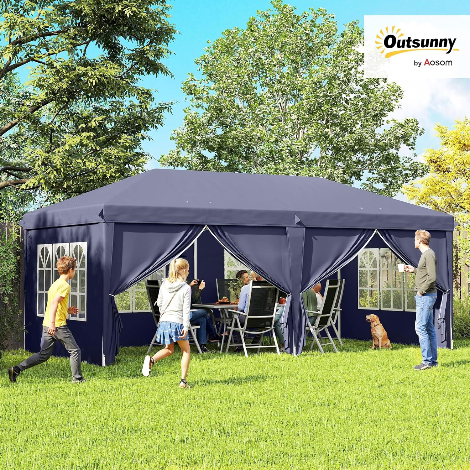 Outsunny Tonnelle de Jardin 3x6m Barnum Pliant avec Côtés Amovibles - Tente de Réception Structure en Acier Renforcée - Abri de Jardin Pop-up pour Mariage, Fête et Marché, Sac de Transport, Bleu