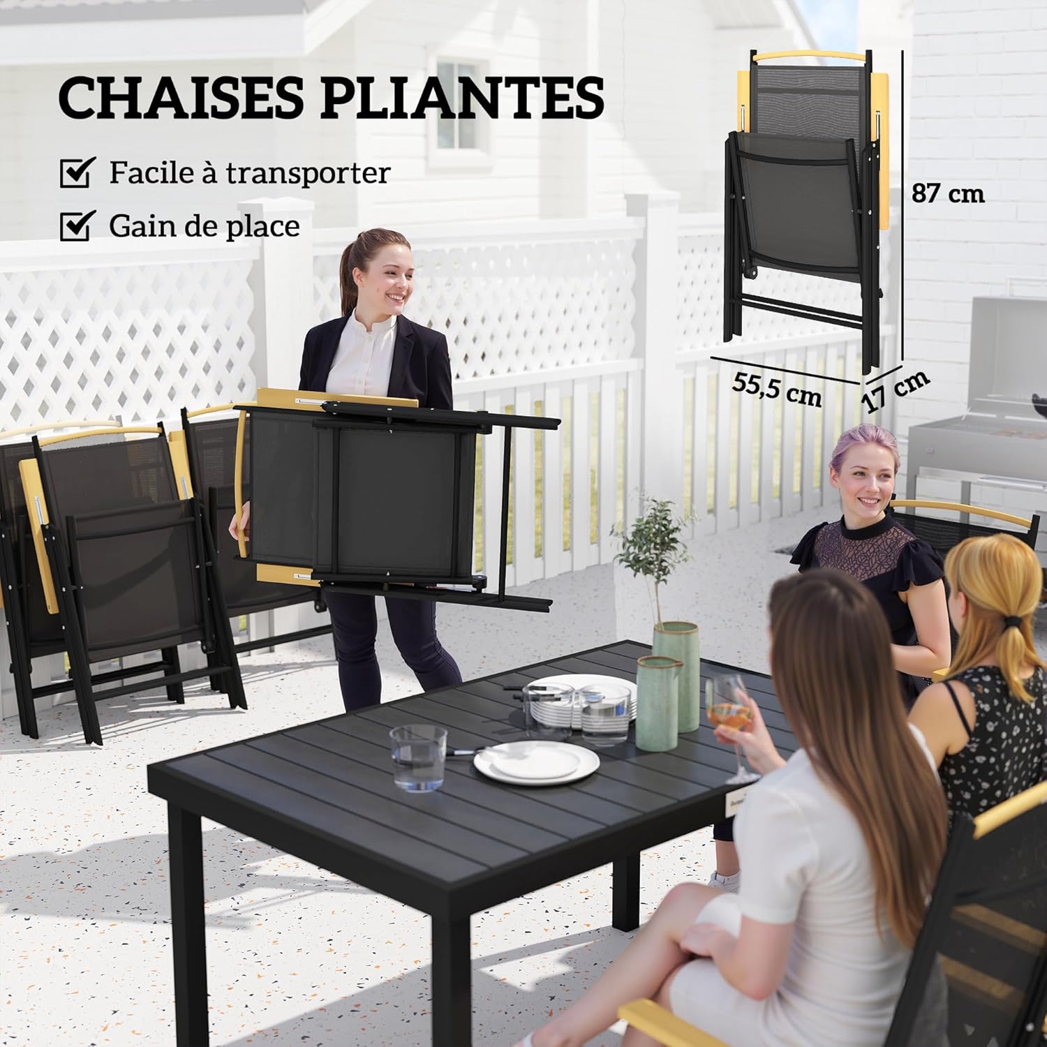 Outsunny - Salon de jardin 6 places - 140 cm - aluminium, chaises pliables et inclinables