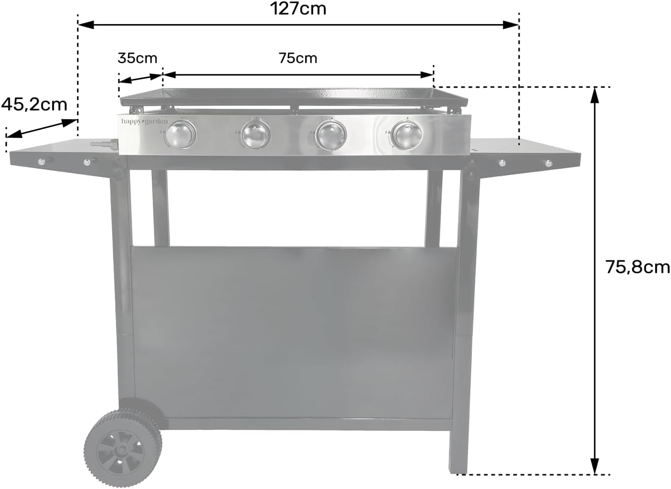 Happy Garden - Plancha Mérida 4 brûleurs avec chariot - gaz - 78x41 cm
