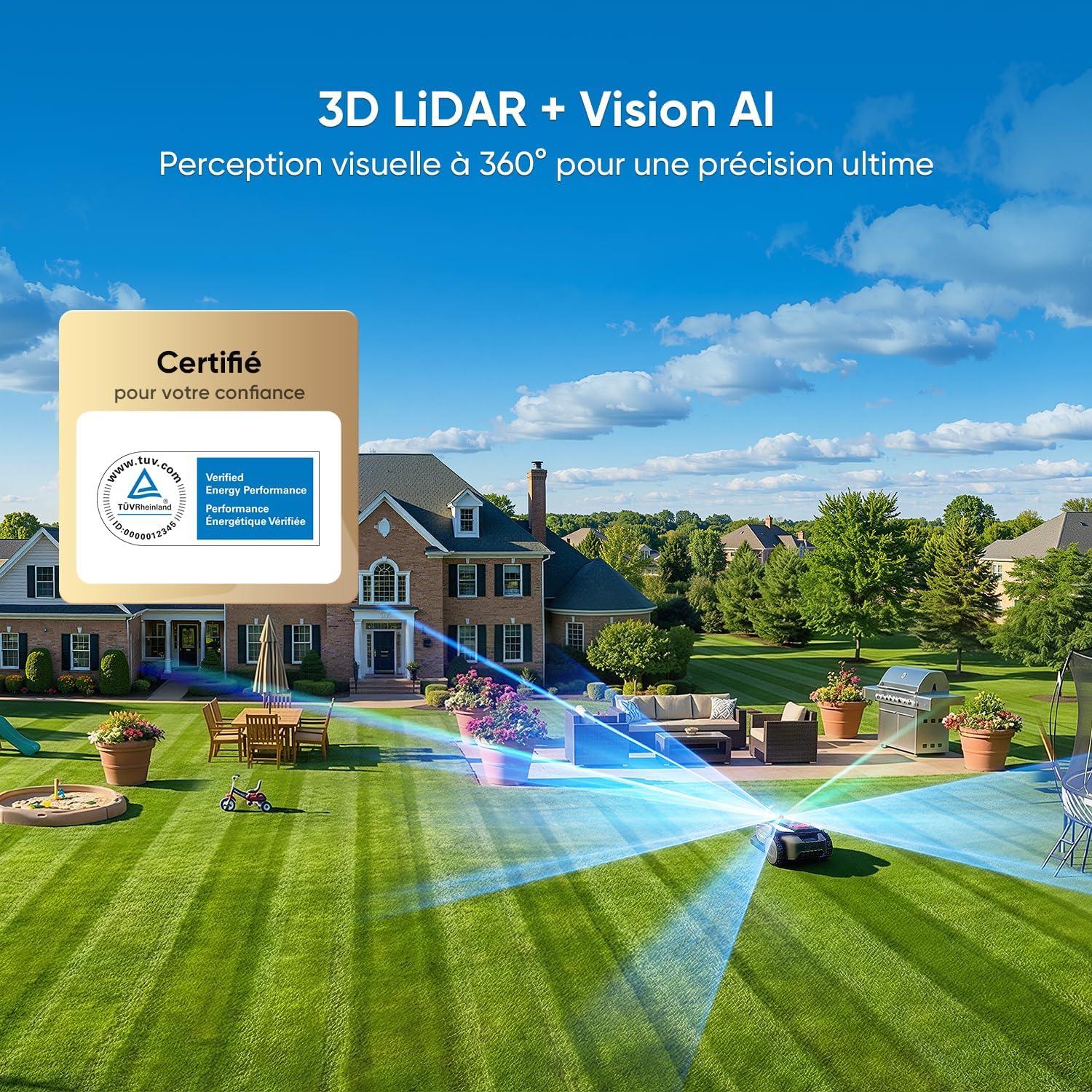Sunseeker - S4 série - robot tondeuse 1000m² - LiDAR 360°, IA, multi-zones, app
