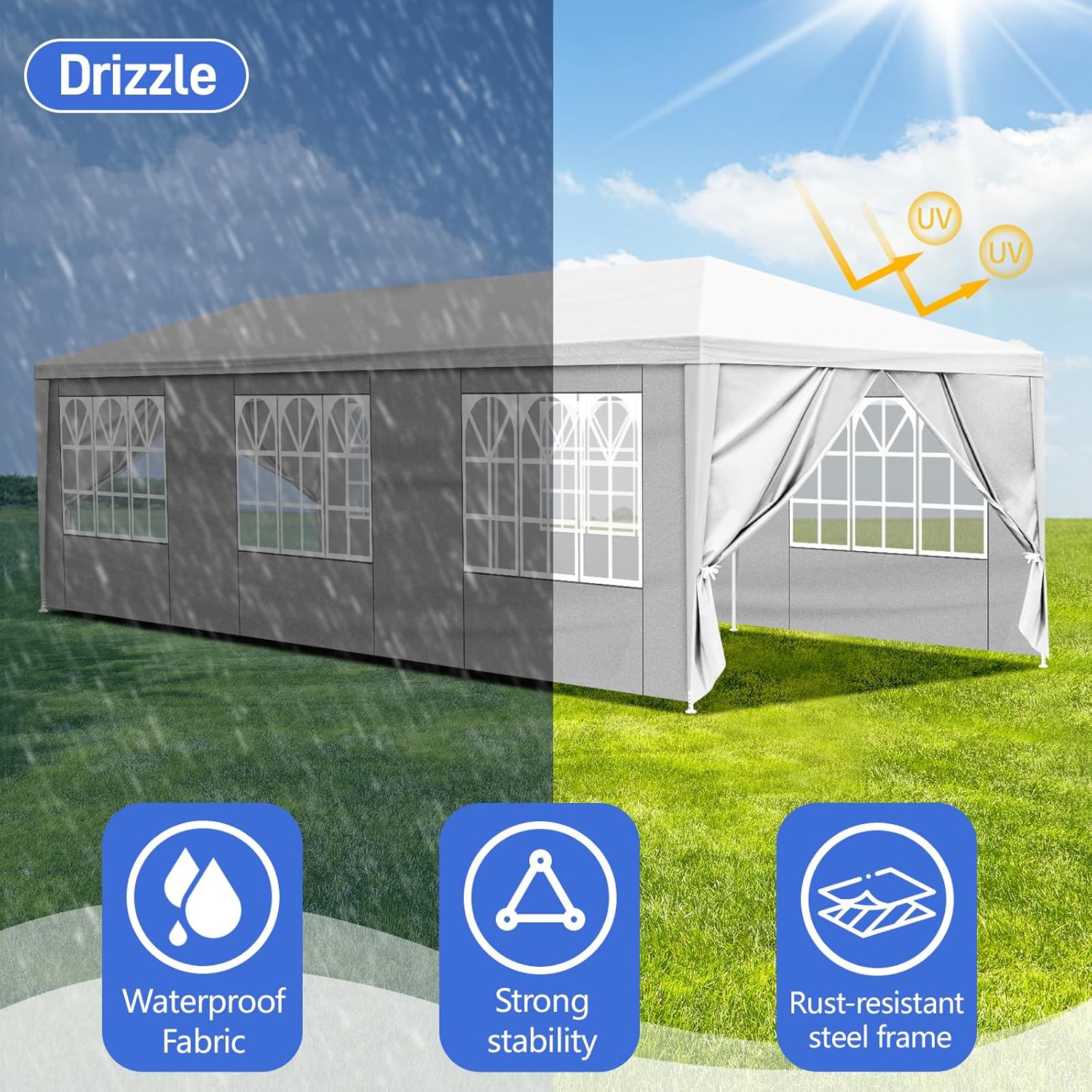 Bonnlo - tonnelle de jardin Série PE - 3x9m - 8 parois, 6 fenêtres, imperméable