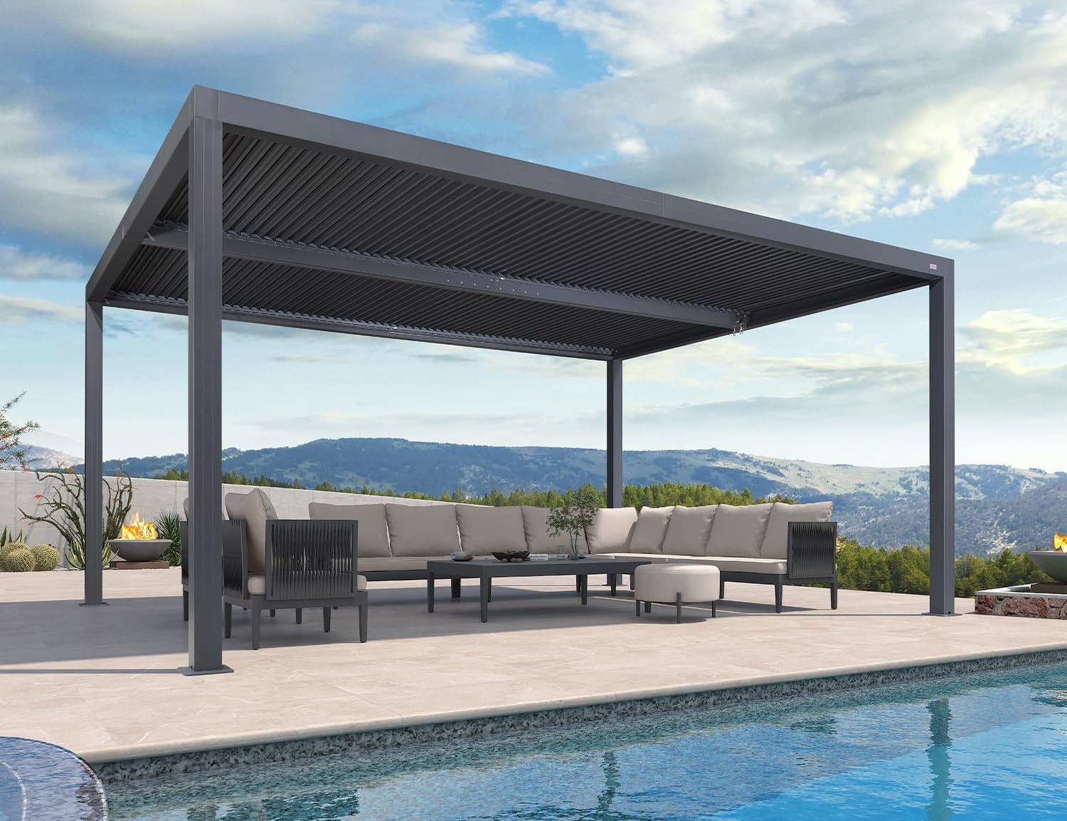 PURPLE LEAF - Pergola bioclimatique série aluminium - 4,8x3,68m - lames orientables, surface 17,66m²