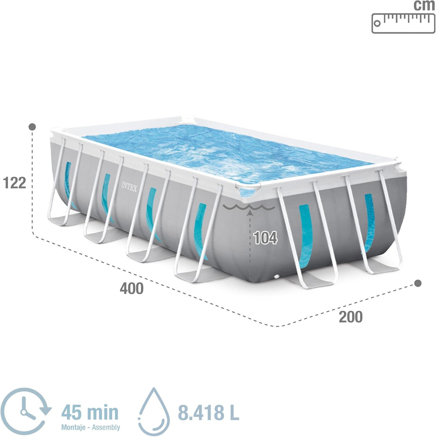 Intex - Clearview tubulaire - 4x2x1,22m - kit piscine rectangulaire