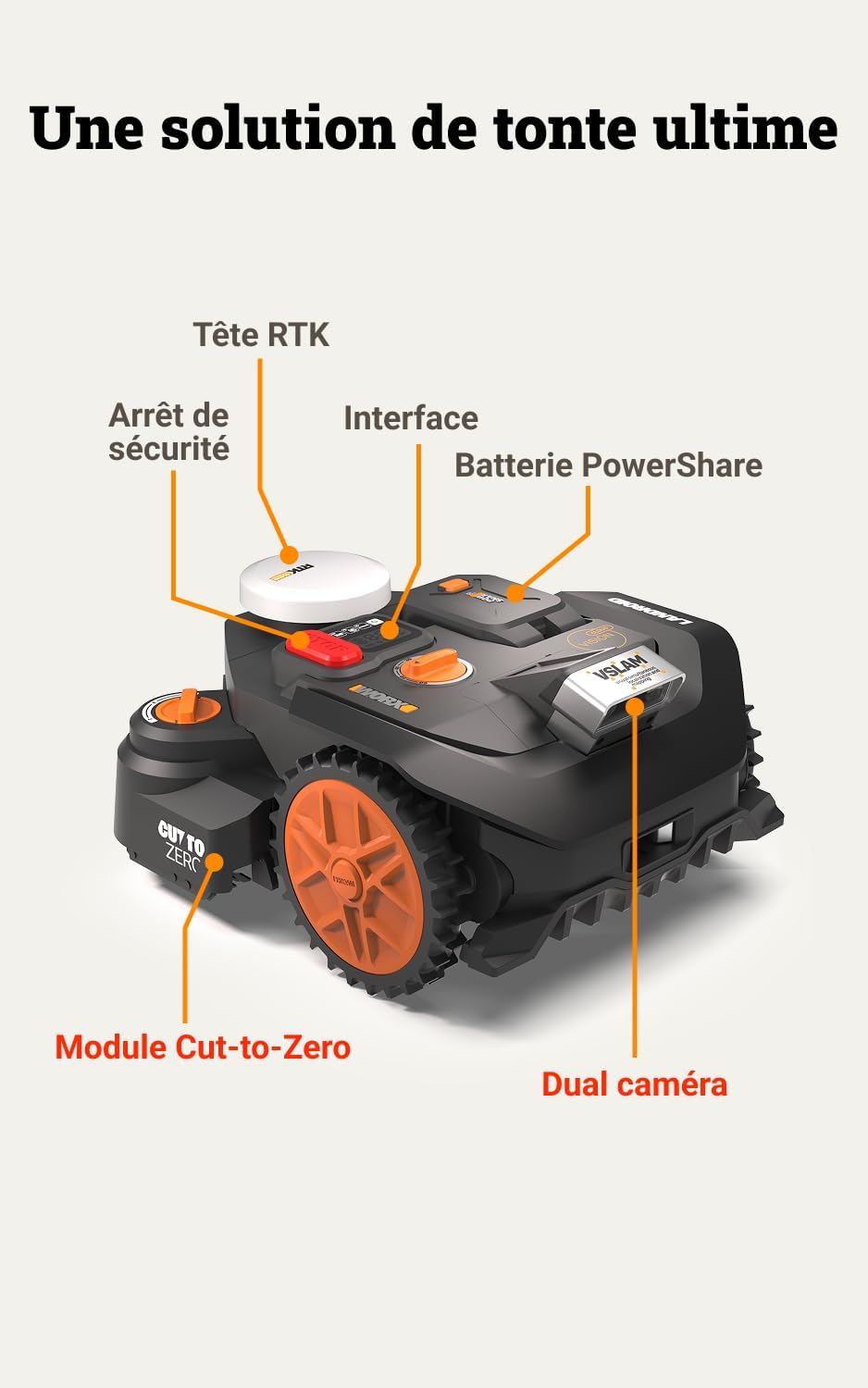 WORX - robot tondeuse Vision Cloud 2WD - 600 m² - navigation IA avancée WR306E
