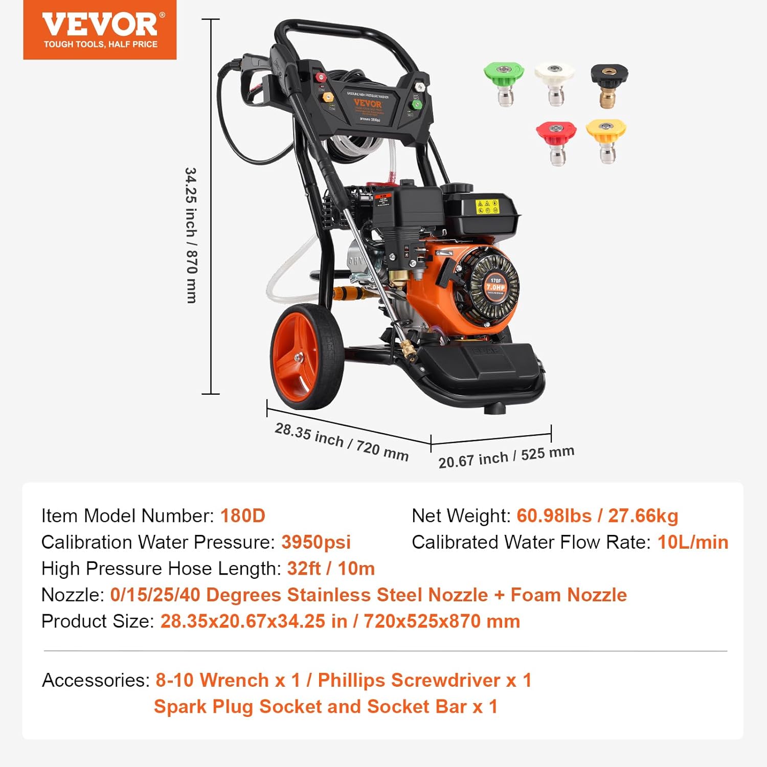 VEVOR - nettoyeur haute pression, 3950 PSI, 10 L/min, pompe cuivre
