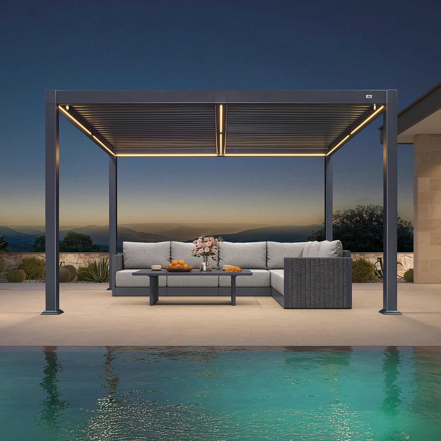 PURPLE LEAF - Pergola bioclimatique - 3 x 3,65 m - aluminium, lames orientables, LED, imperméable
