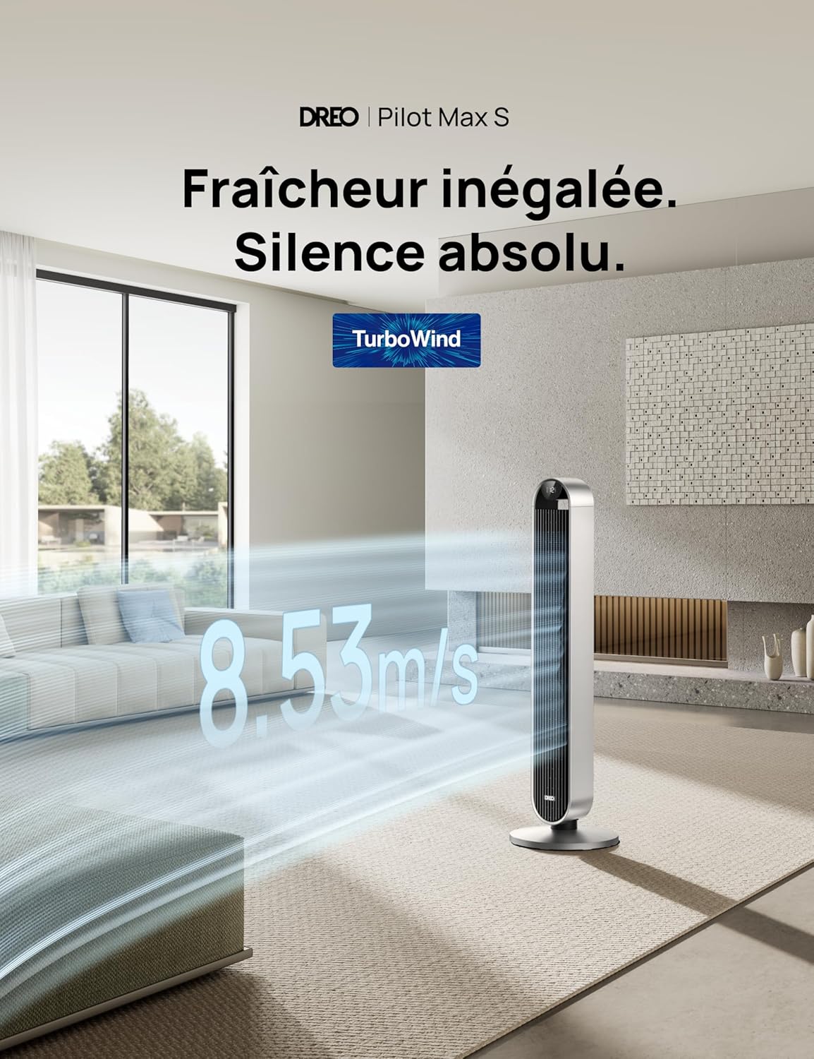 Dreo - Pilot Max - colonne 96cm, WiFi, Alexa, 12 vitesses, 25dB