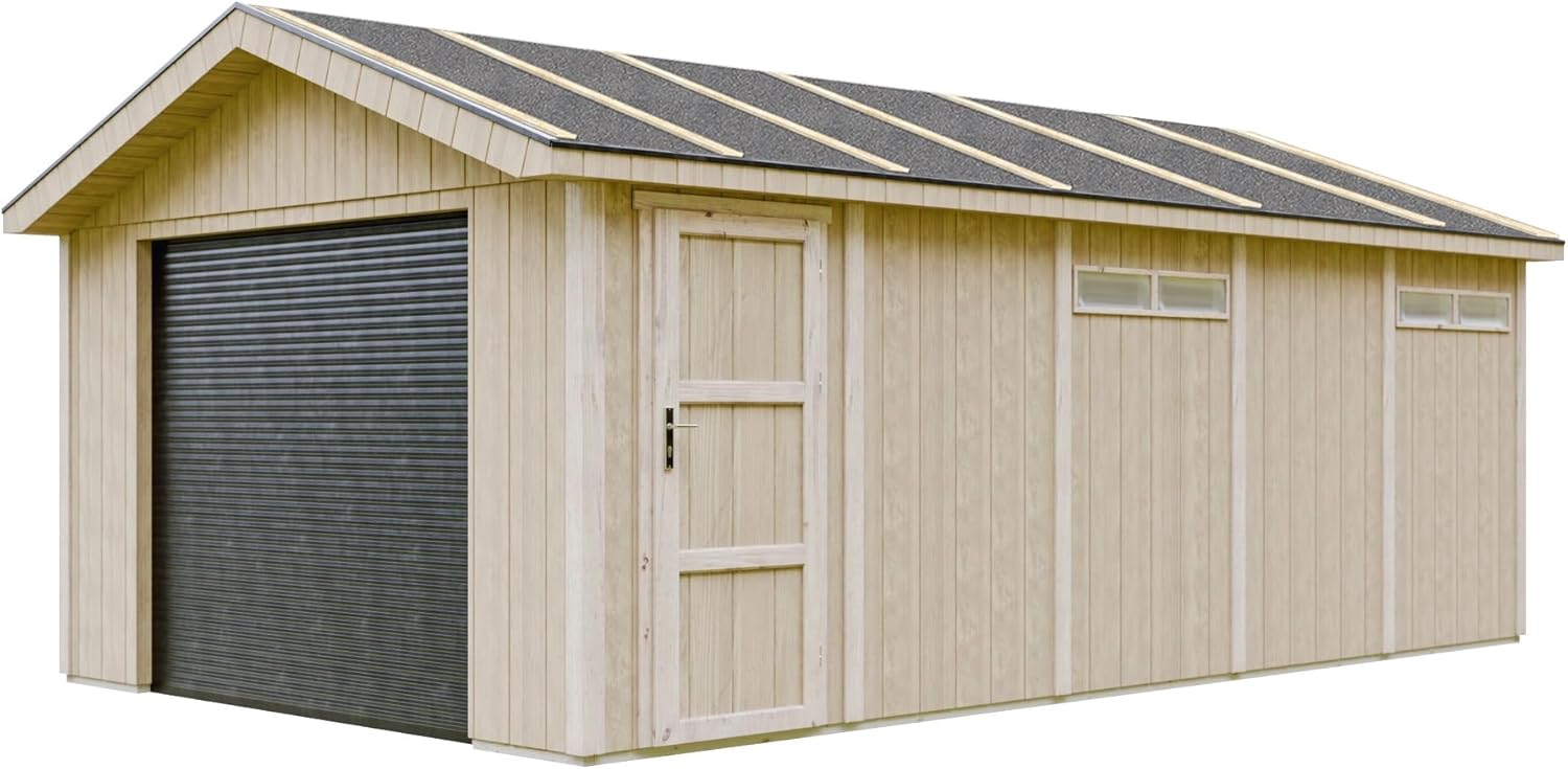 Garage de Jardin QUALITÉ Premium - Abri de Jardin - 21 m²- L378xl648 cm - Construction en Panneaux LP Smartside - Rangement pour vélos, Remise à Outils - TIMBELA M992B