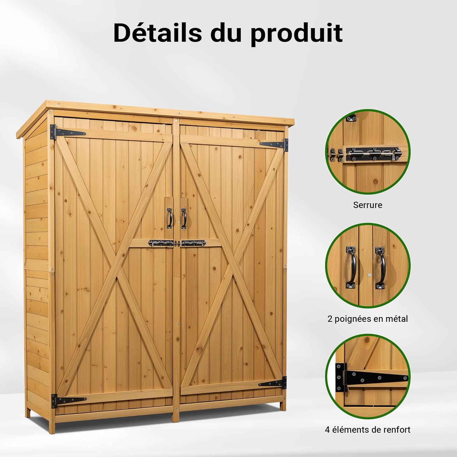 Wiltec Abri de Jardin – 1350 x 500 x 1540 mm – en Bois d’Épicéa – avec Toit en Bitume et 2 Portes – Cabane Remise pour Rangement Outils pour Jardin, Terrasse & Balcon