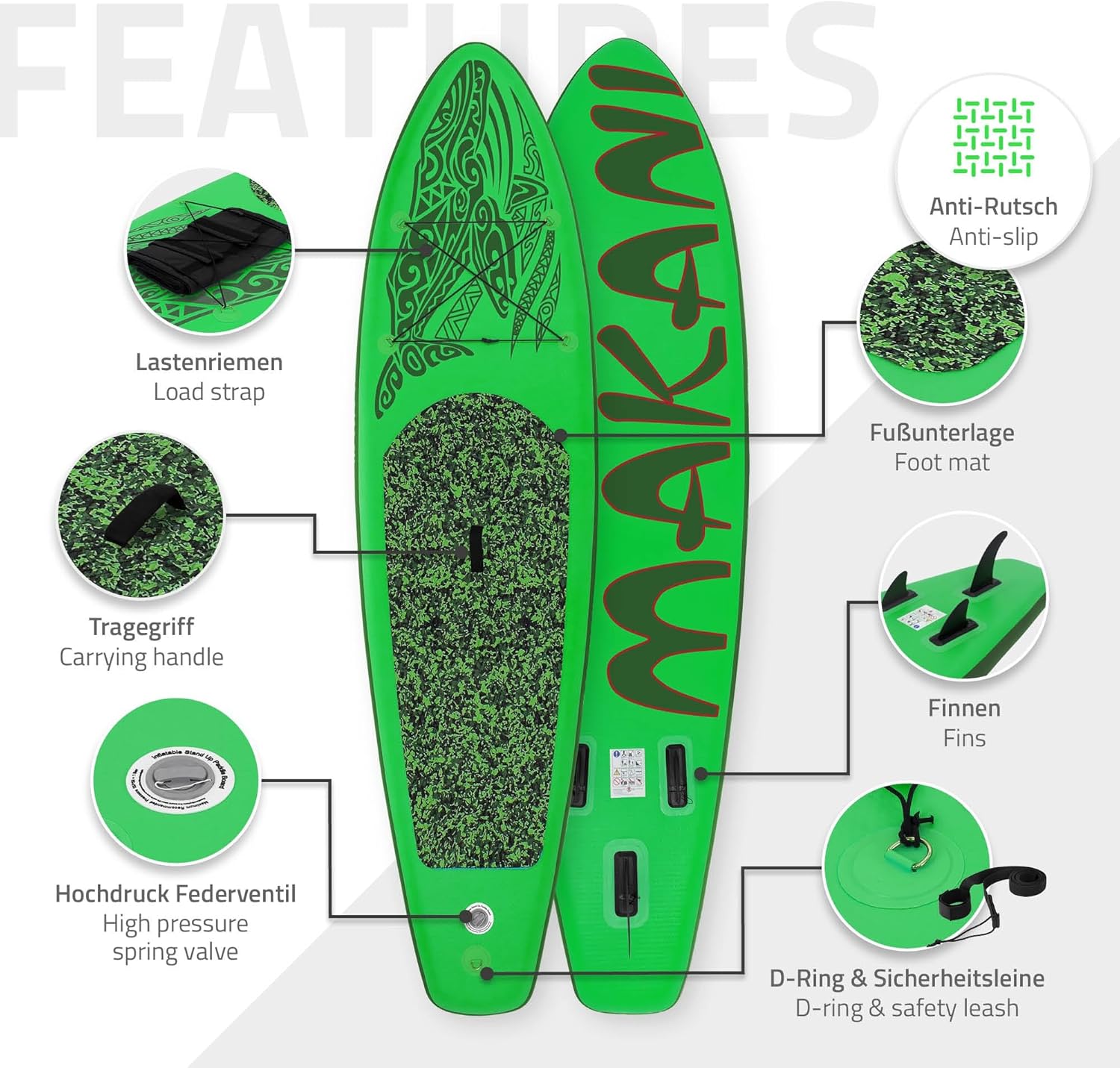ECD Germany - planche stand up paddle - 305/308/320/380 cm - PVC, jusqu'à 150 kg, 10/15 cm d'épaisseur
