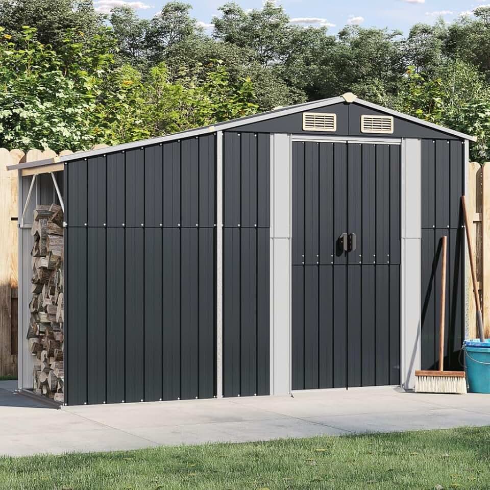 Abri de jardin acier galvanisé - toit incliné anthracite 277x93x179 cm