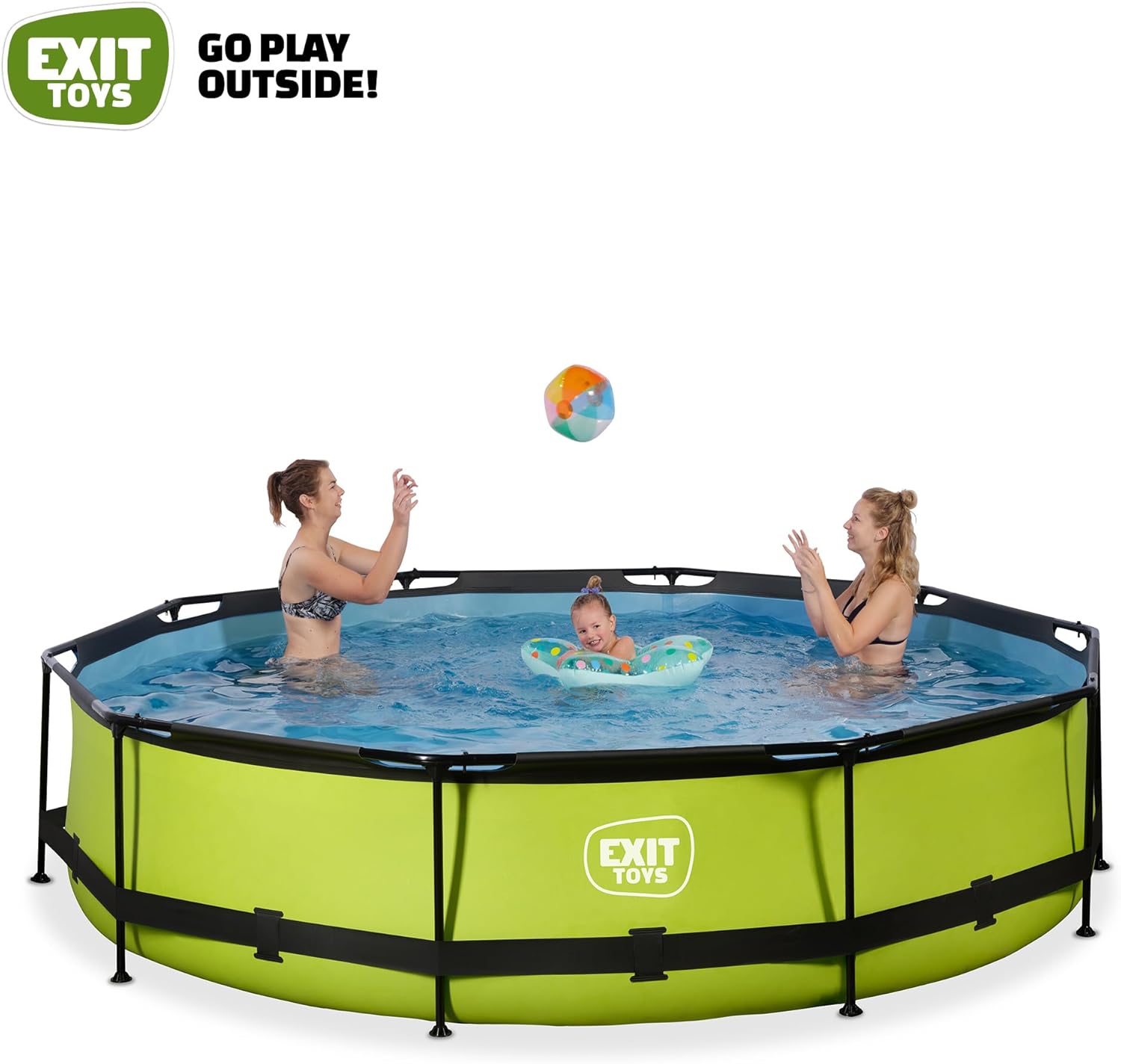 EXIT TOYS Piscine Tubulaire Lime - ø360x76cm - Piscine Hors Sol Ronde Grande avec Pompe Filtrante à Cartouche - Entrée Basse - Idéal pour Les Jeunes Enfants - Cadre Stable - Design Unique - Vert