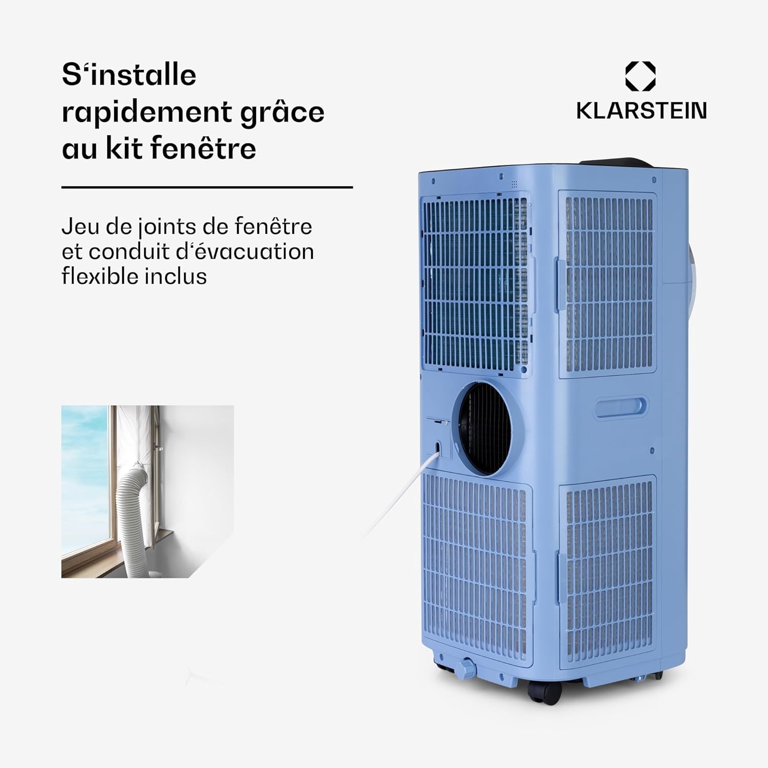 Klarstein Kraftwerk Smart 10K Climatiseur Mobile - 10,000 BTU, 29-49 m², Silencieux 50 dB, App & Alexa, Déshumidificateur 23 l/h, Ventilateur 440 m³/h, Télécommande, Kit Fenêtre Inclus, Bleu moyen
