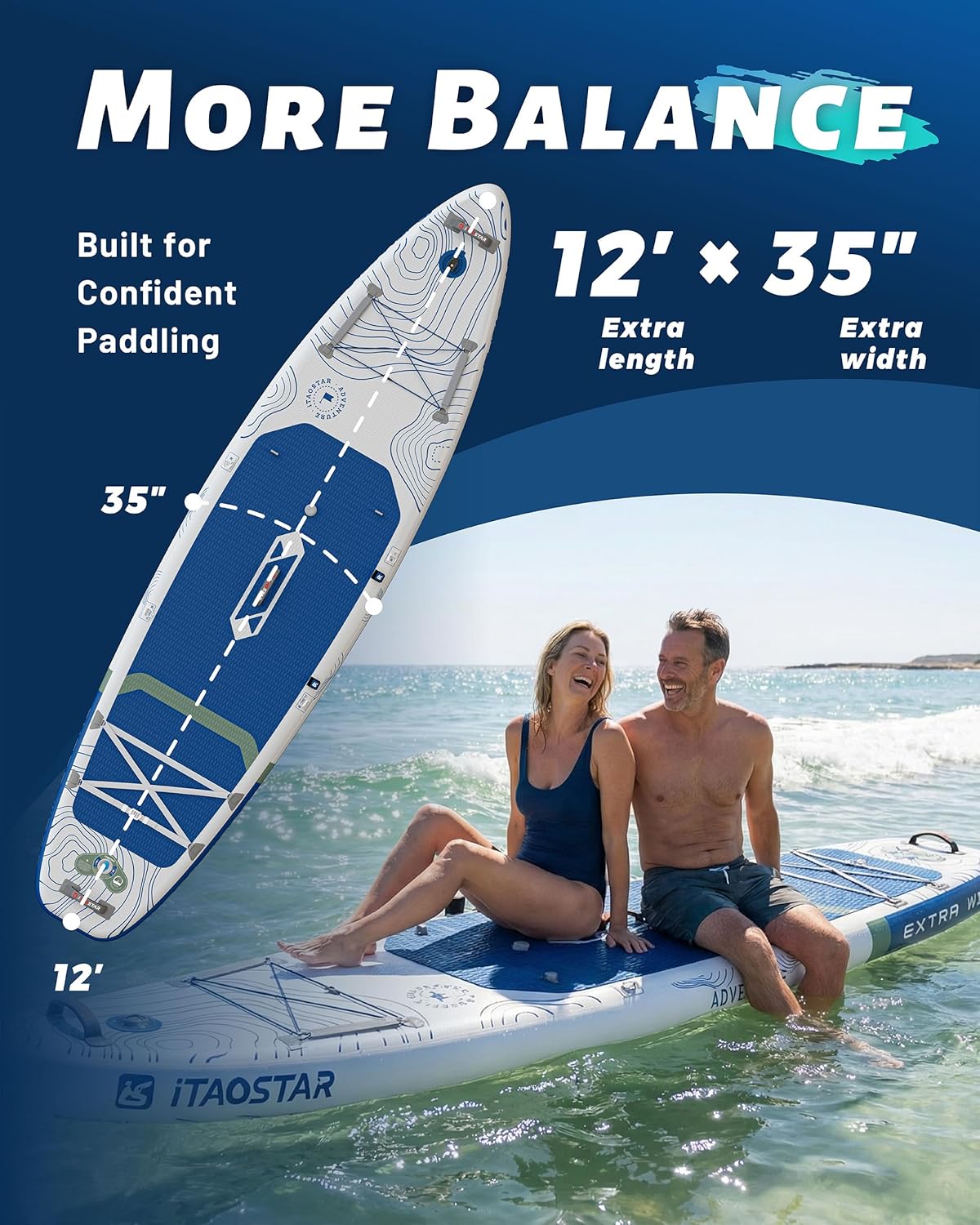 iTAOSTAR - Adventure - 365×88cm - Paddle gonflable XL, siège, 5 ailerons