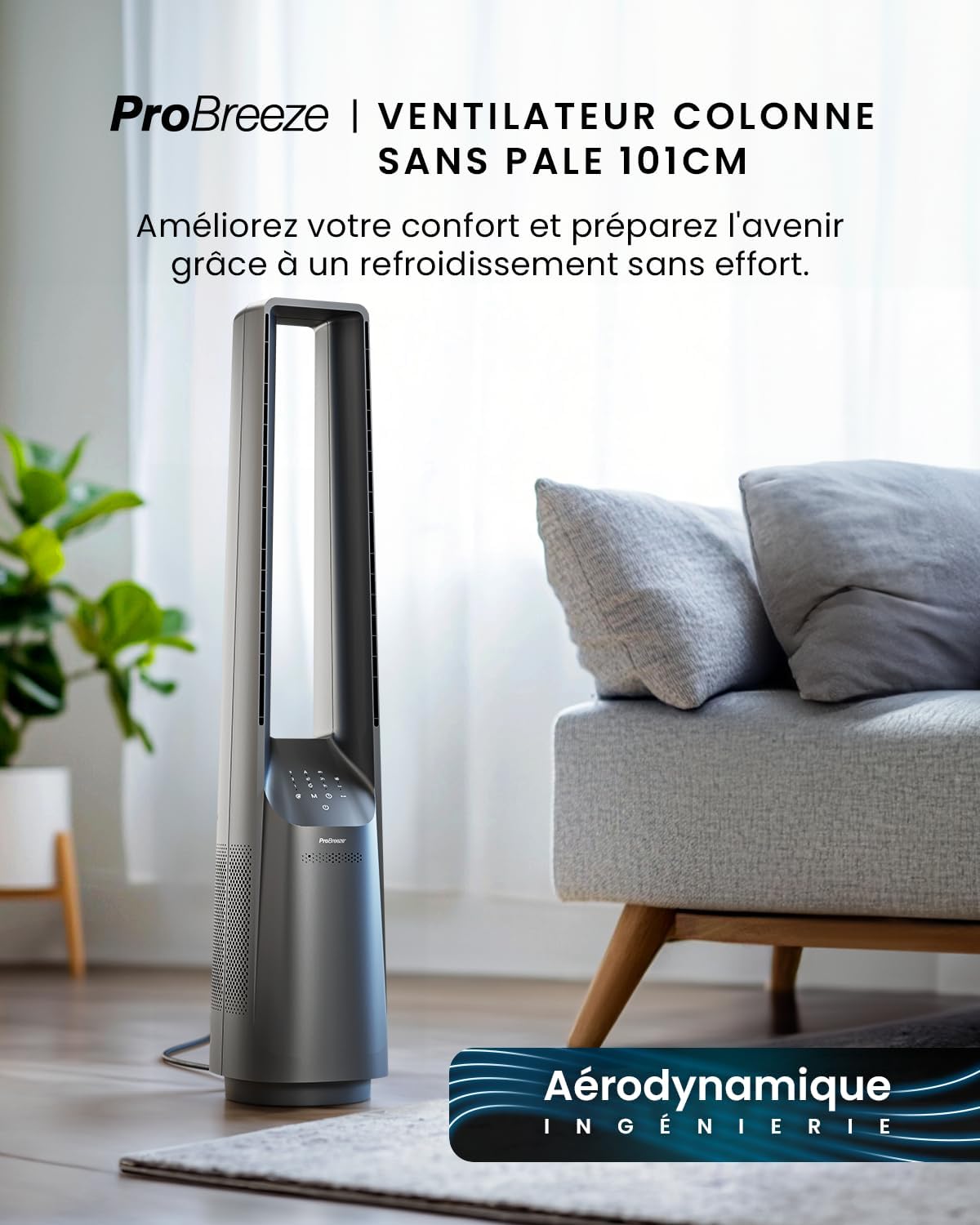 Pro Breeze - Ventilateur tour 101 cm, 6 vitesses, oscillant, silencieux