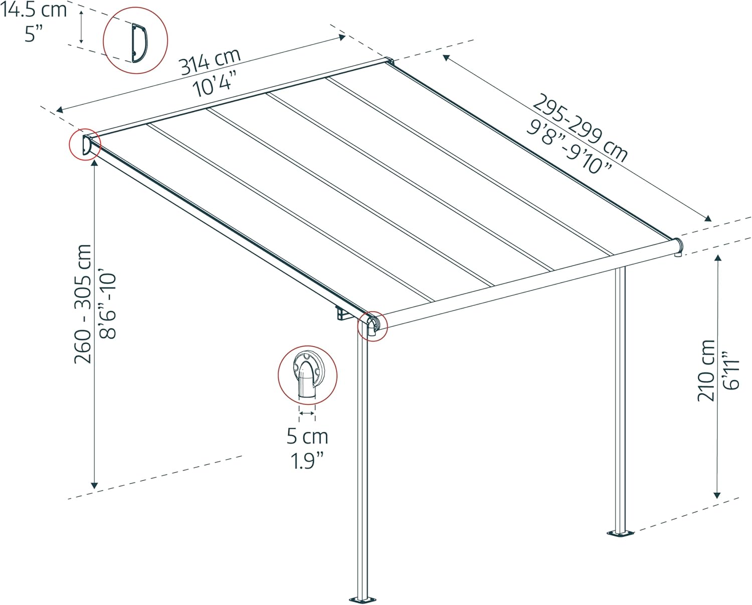 Canopia by Palram - Pergola Sierra - 3x3,05m - aluminium & polycarbonate, moderne et élégante