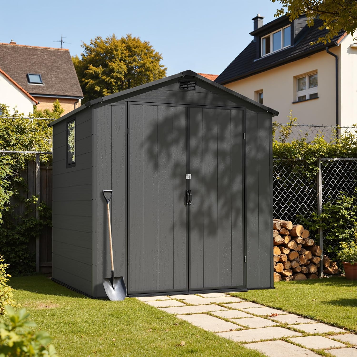 Triumphkey - abri de jardin plastique 1,8x1,8m, porte verrouillable, résistant intempéries