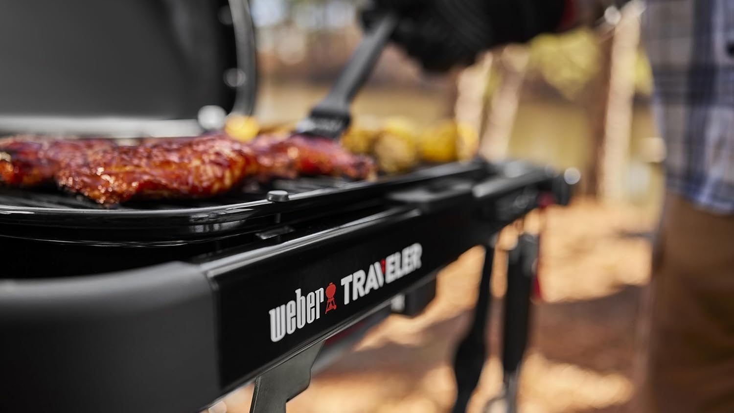 Weber - Traveler Compact - 52x36 cm - barbecue gaz pliable portable, 1 brûleur, thermomètre intégré
