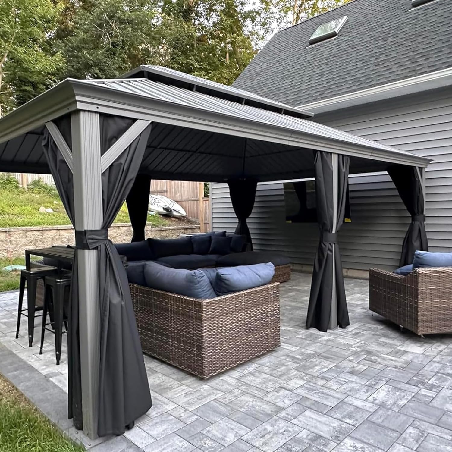 PURPLE LEAF - tonnelle double toit - 4,25x6m - alu, moustiquaire, rideaux