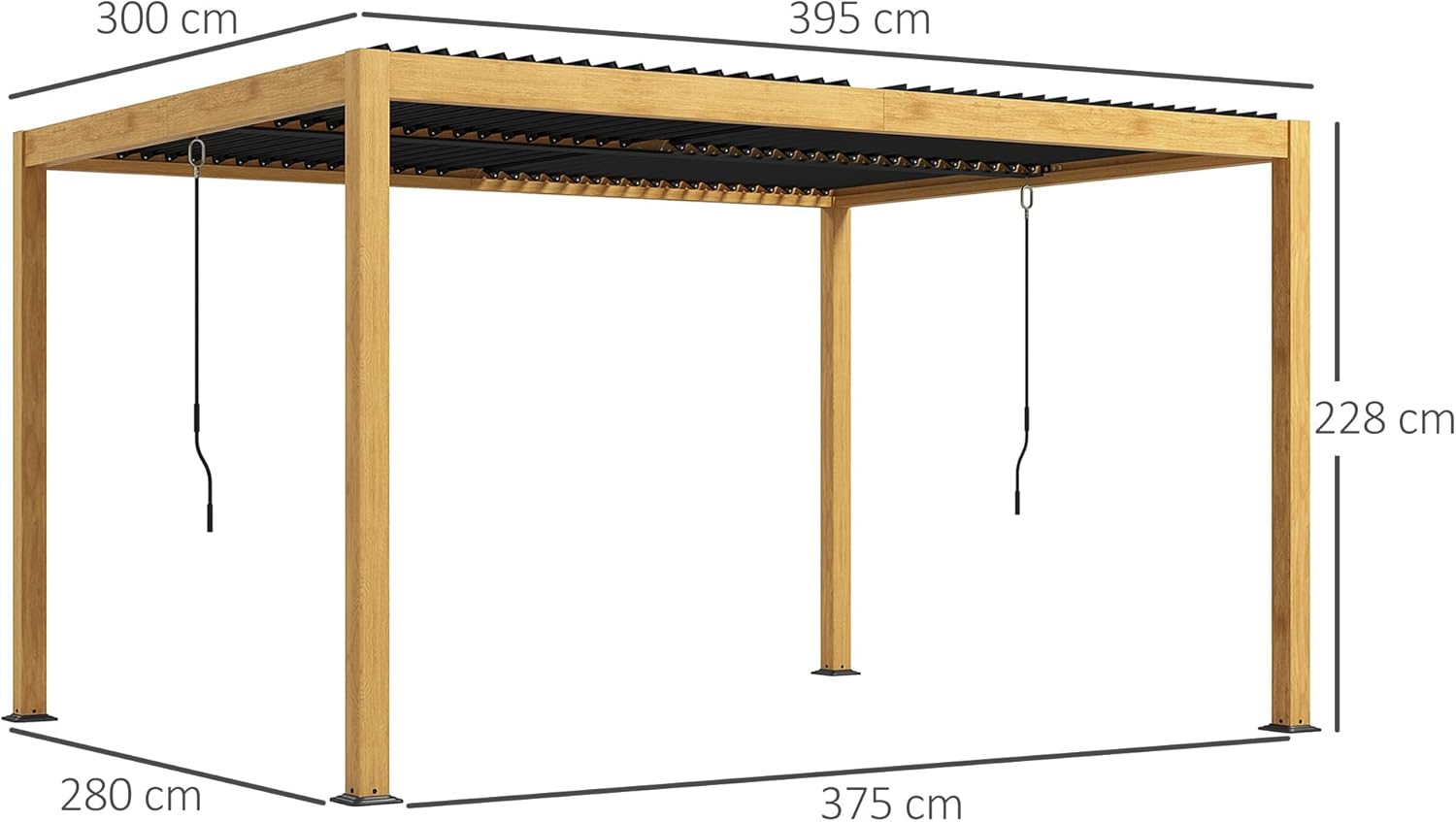 Outsunny - pergola bioclimatique aluminium 3x4m, lames orientables, noir effet bois