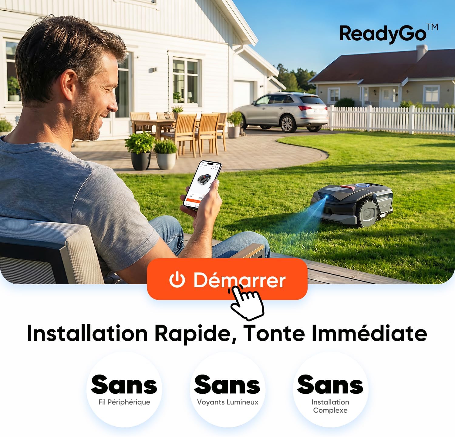 Sunseeker - V1 série - 300m² - Garage, AI, tonte app, 27% pente