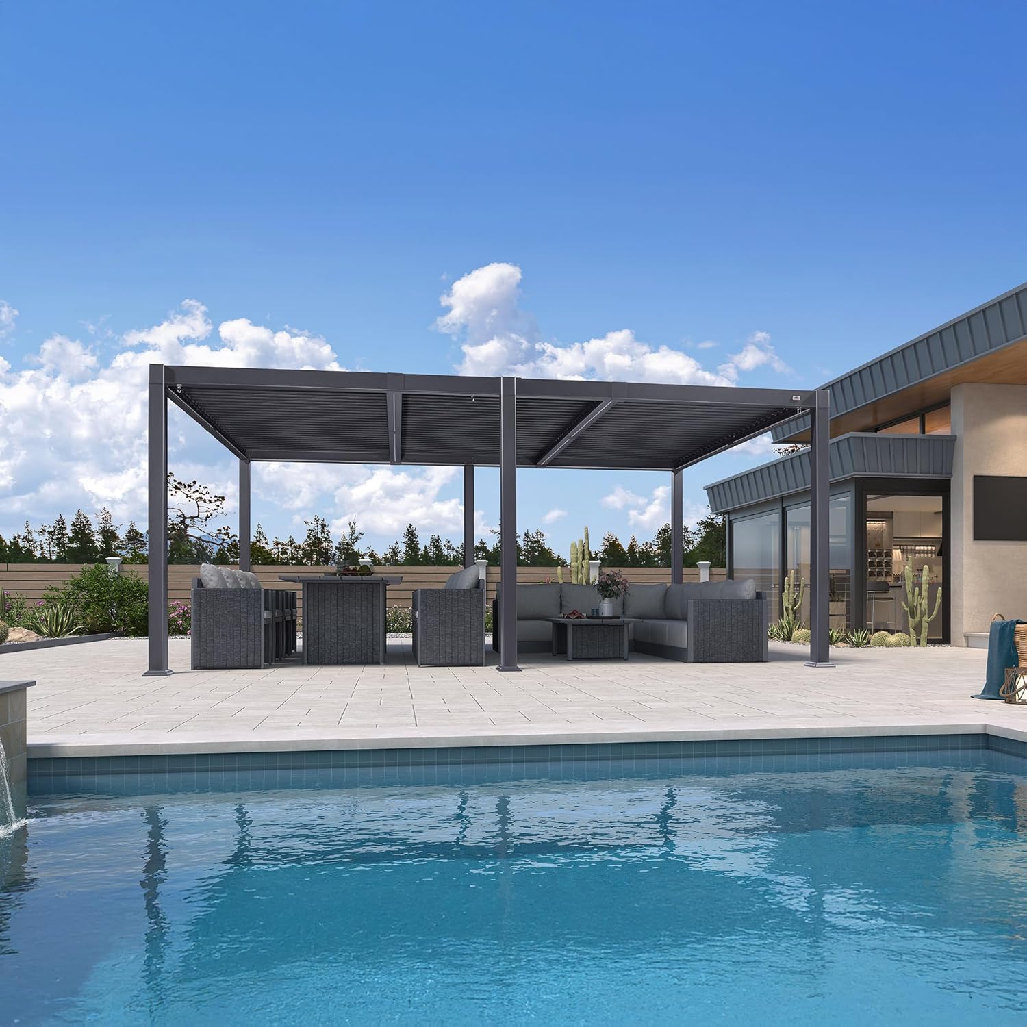 PURPLE LEAF - Pergola bioclimatique - 3,5x5,5m - alu, lames LED, étanche