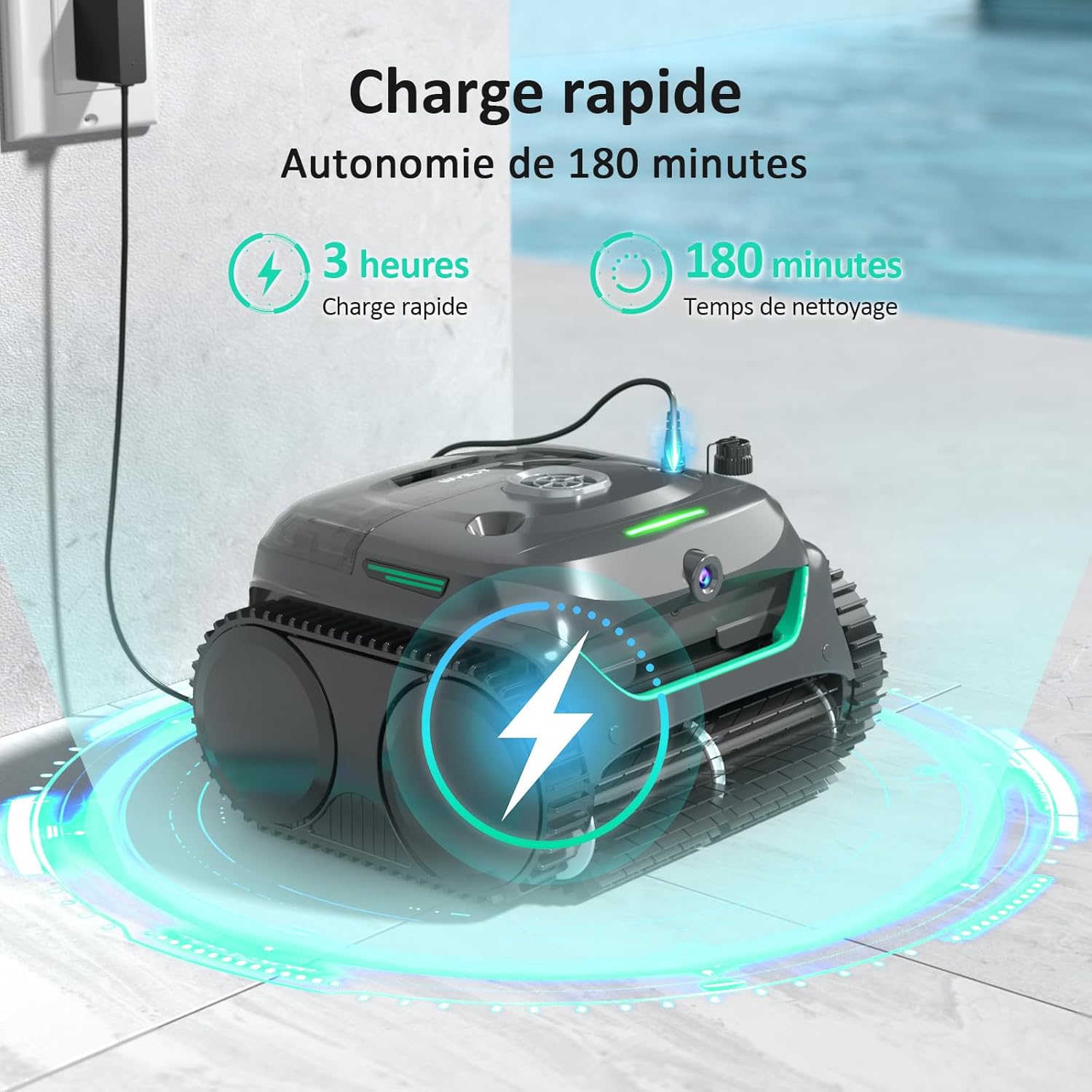 WYBOT - Robot piscine C2 Vision AI - 180m² - sol/mur, caméra, sans fil