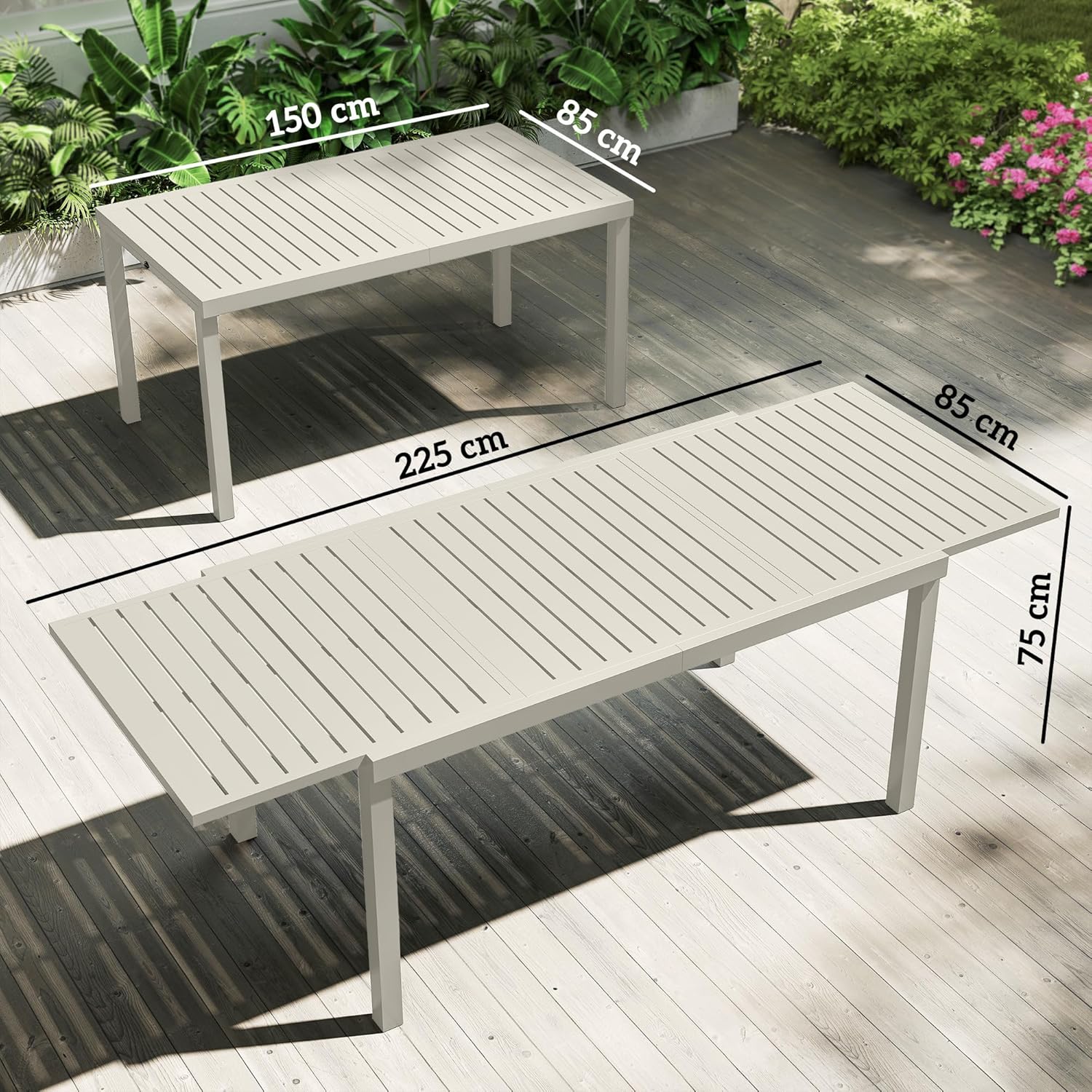 Outsunny - table extensible 150-225 cm - aluminium léger, 6-8 pers