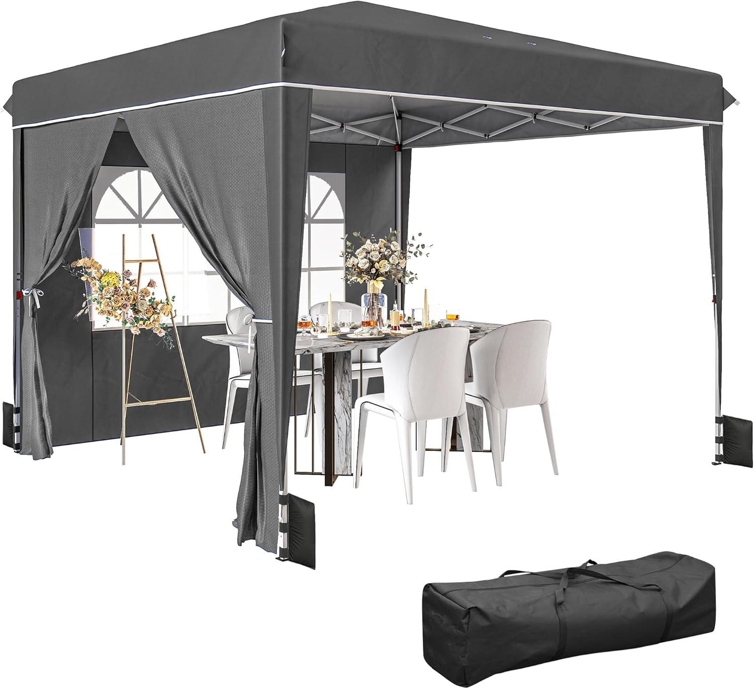 Outsunny - tonnelle pliante série jardin - 3x3m - parois latérales, UV 50+, hauteur réglable, fenêtre et porte
