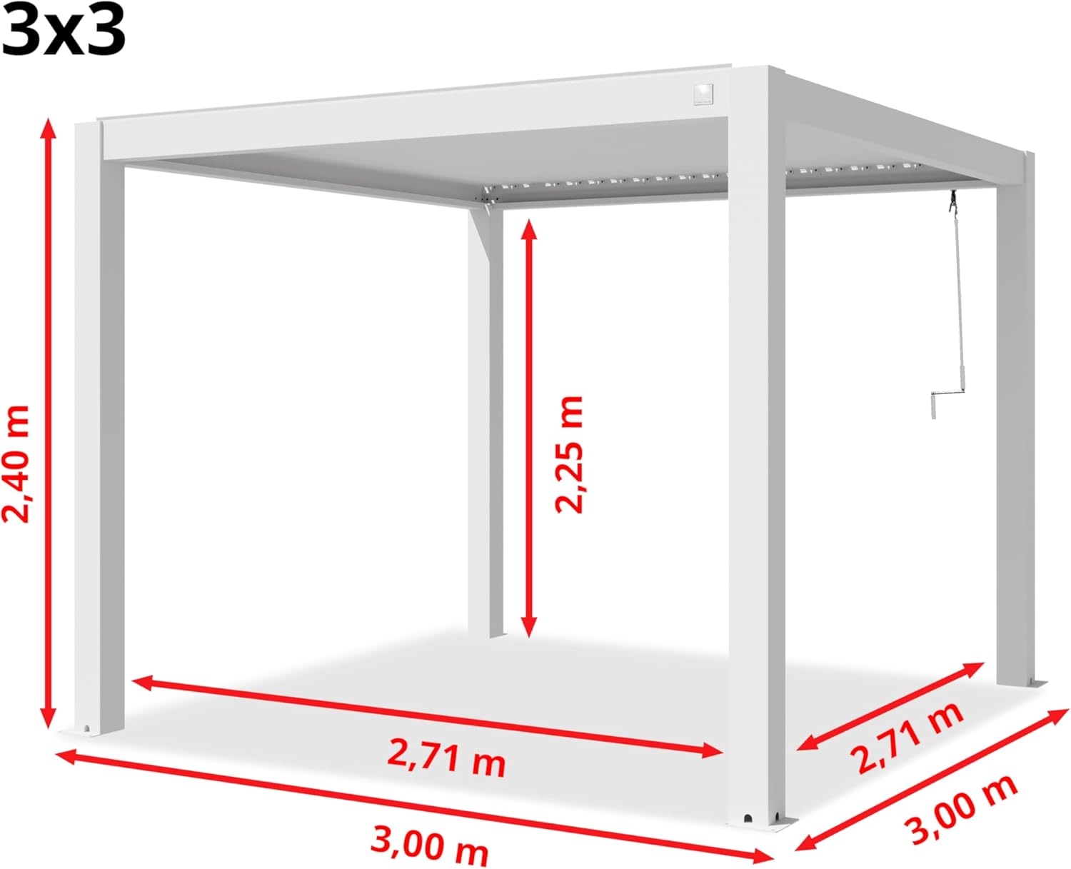 PRIMEYARD - pergola série pavillon - 3x3m - aluminium blanc, lames orientables