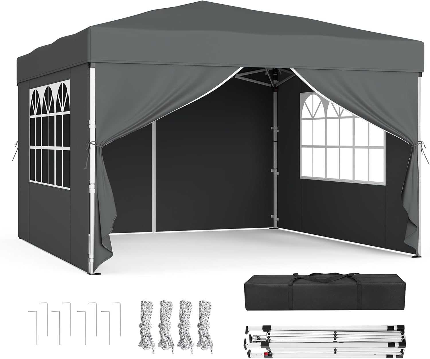 Tonnelle SONGMICS - Chapiteau pliable 3x3m - Protection solaire, résistante aux petites pluies, portable, avec parois la