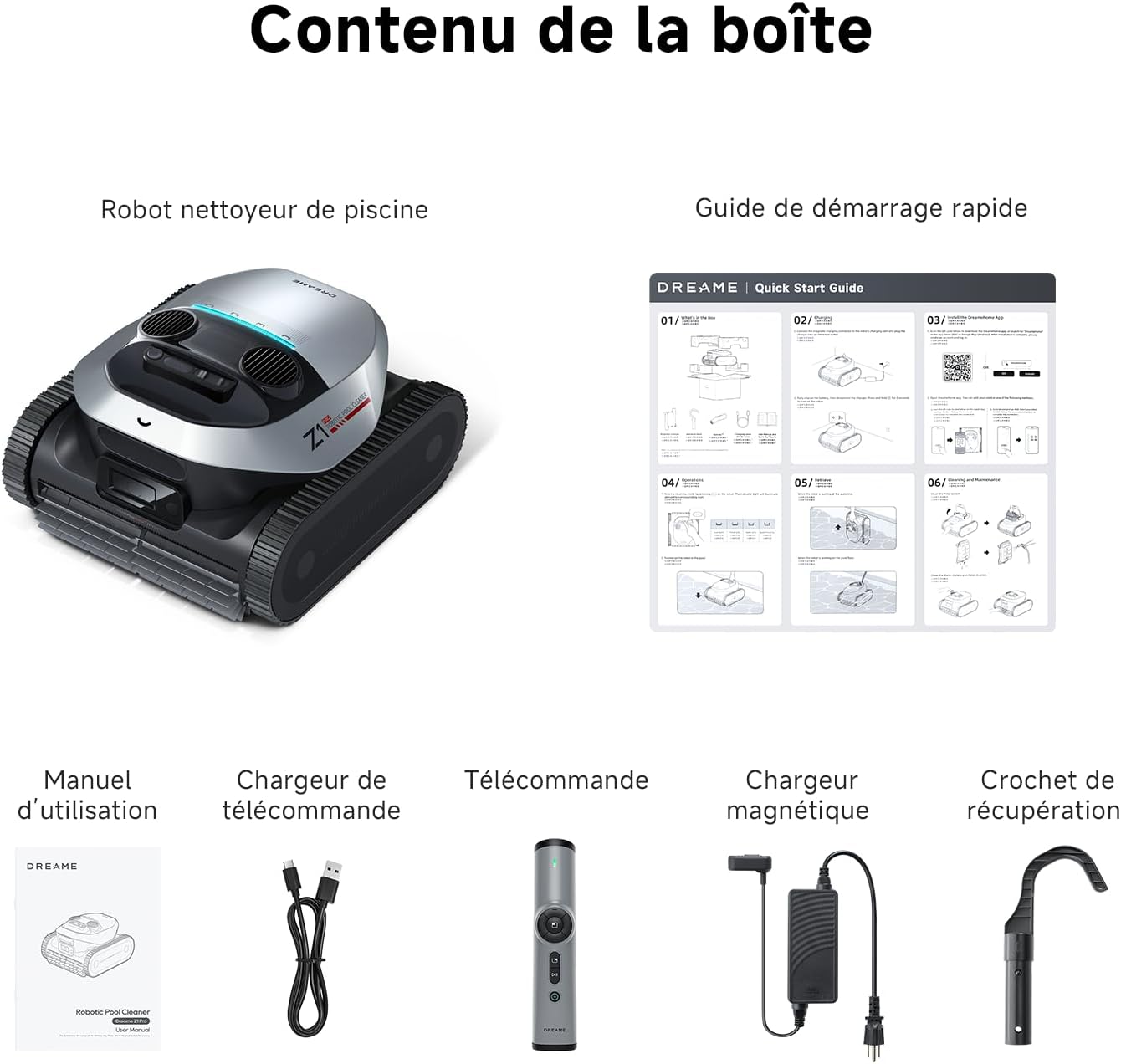 DREAME Z1 Pro Robot Piscine sans Fil, Puissance d'Aspiration 30 000 LPH, Nettoyage du Fond, Parois et Ligne d'eau, Télécommande Manuelle, 240 Min, Jusqu'à 200 m²