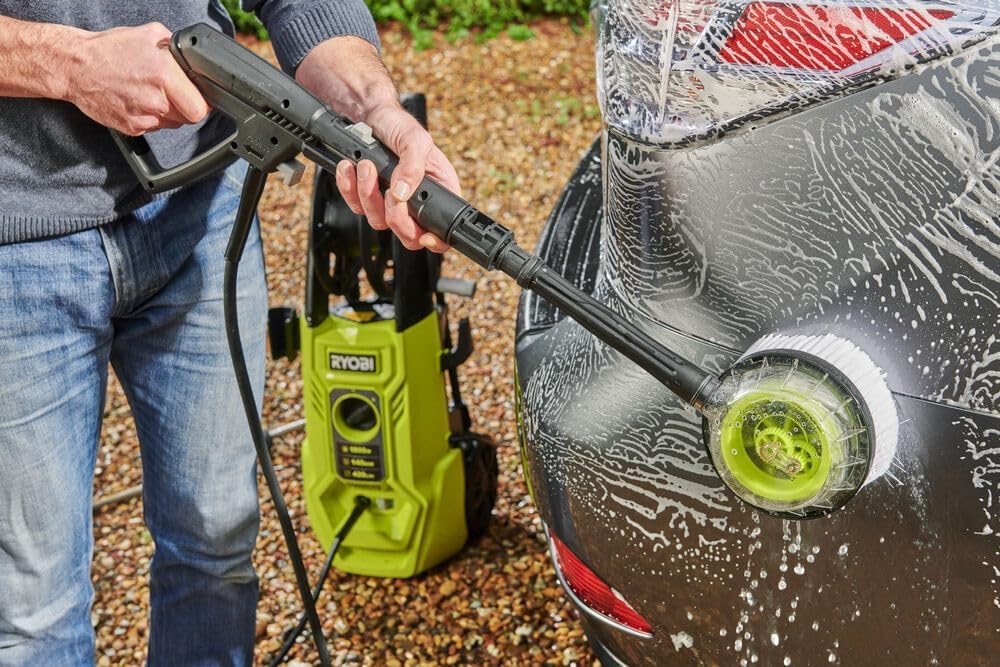 RYOBI - Nettoyeur Haute Pression 1800 W - 140 Bars - 420 L - Flexible 6 m - Enrouleur - réservoir détergent intégré - Lance Vario & Turbo - Brosse Multi-Surfaces - Brosse rotative - RY140PWA-P